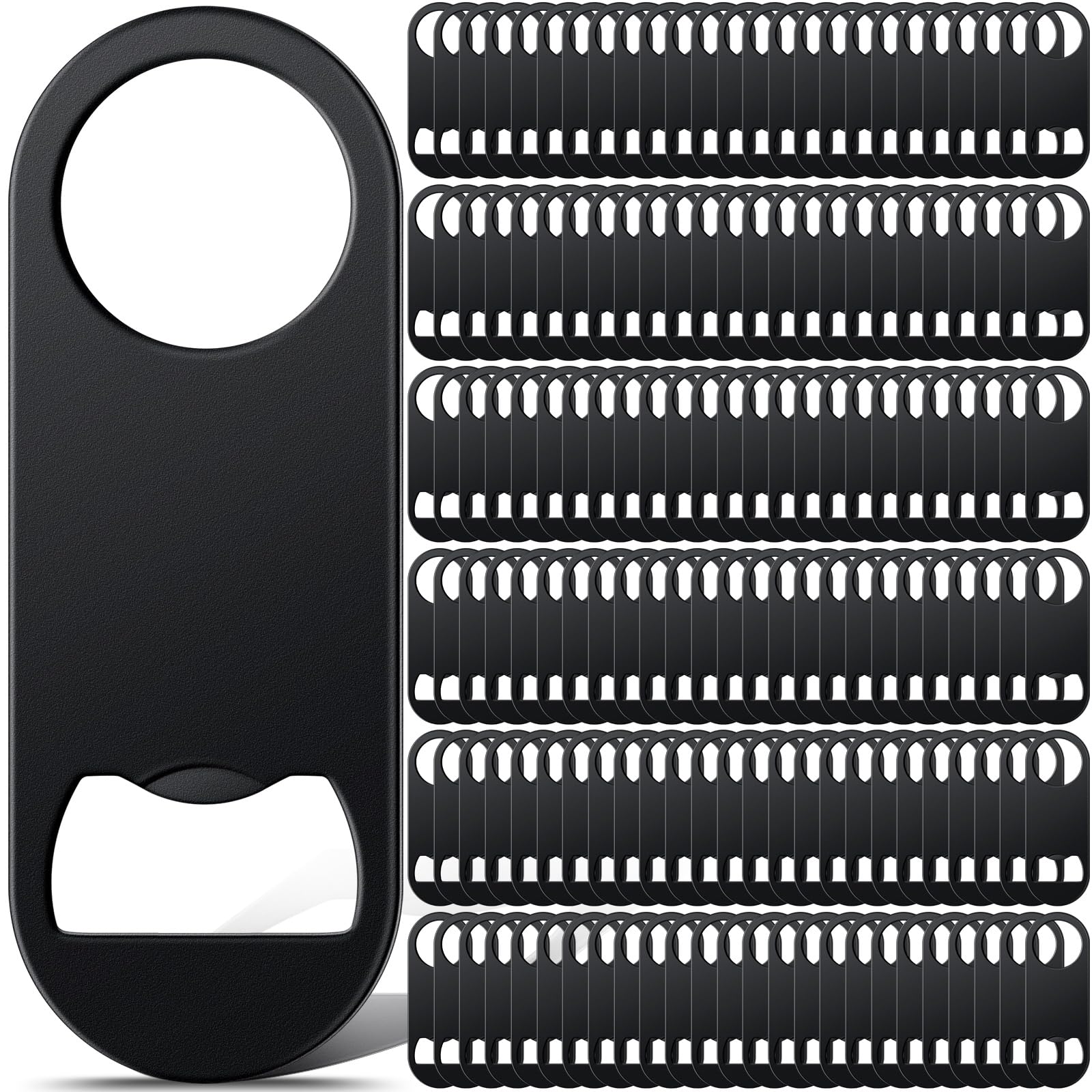 Remerry Bottle Openers Stainless Steel Flat Bottle Opener Bulk 3.4 x 1.3 Inches Bartender Beer Key Soda Can Mini Speed for Kitchen, Bar or Restaurant(Black,150 Pcs)