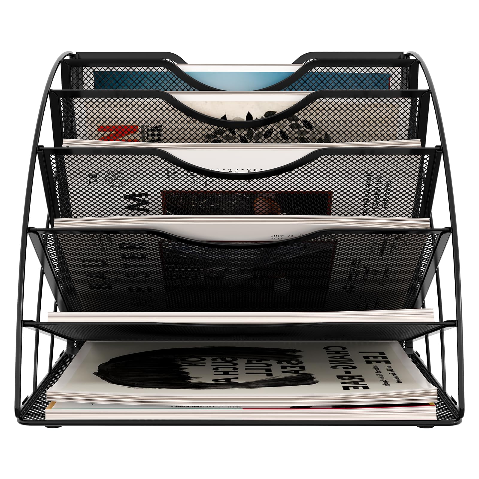 EasyPAG 6 Compartiments Forme d'éventail Métal Corbeilles à Courrier A4 Banette de Rangement Bureau Porte Revue Organisateur de Magazine Range Document Bannette Papier,Noir
