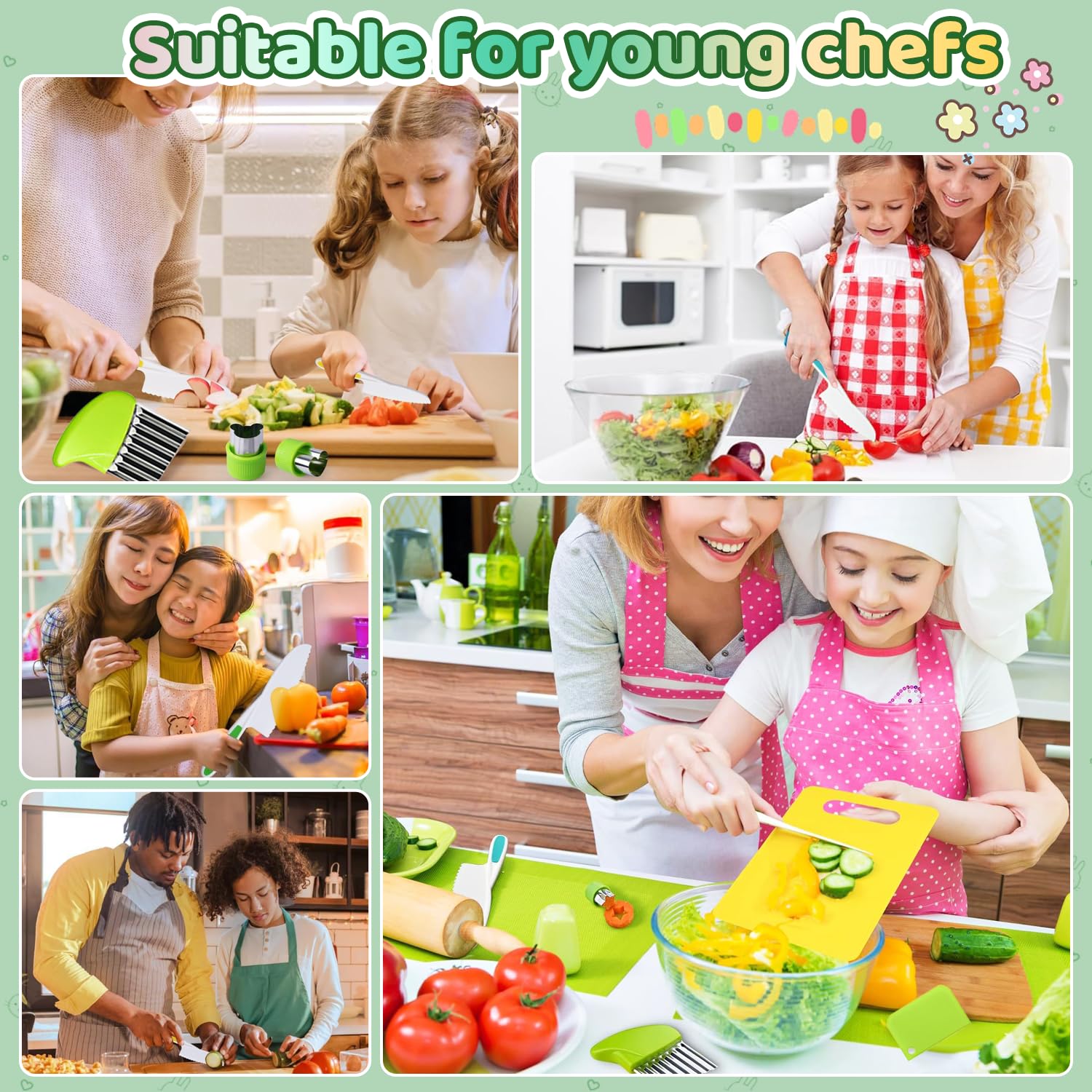 Juego de Utensilios de Cocina 28 Piezas, Cuchillos Montessori Seguros para Niños, Utensilios BLW sin BPA, Cortador de Frutas y Verduras, Cocinita Infantil Educativa, Regalo Ideal para Niños de 2-6 Año