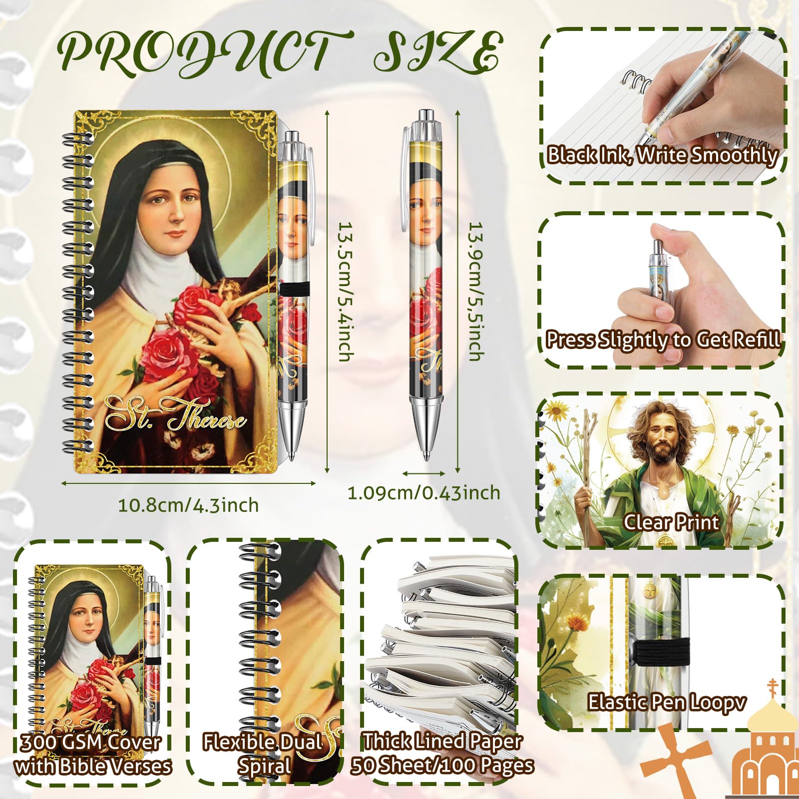 60 quaderni a spirale per preghiera cattolica, con penna, per battesimi, regali di Natale, per membri della chiesa, bibbia, gruppi di studio, famiglie (classico)