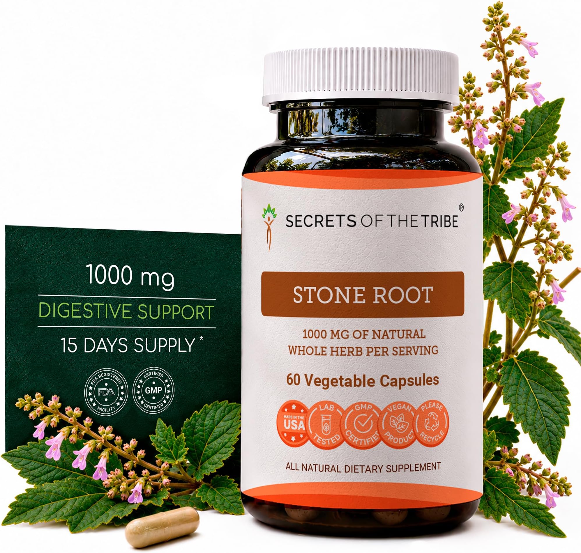 Secrets of the Tribe Stone Root 60 Capsules, 1000 mg, Responsibly farmed Stone Root (Collinsonia Canadensis) Dried Root (60 Capsules)
