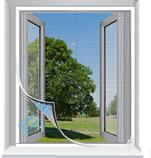 Magnetic Window Screen, Adjustable DIY Window Screen Mesh with White Frame Max 72” x 48” Fiberglass Mesh Fits Any Size Smaller for House Windows