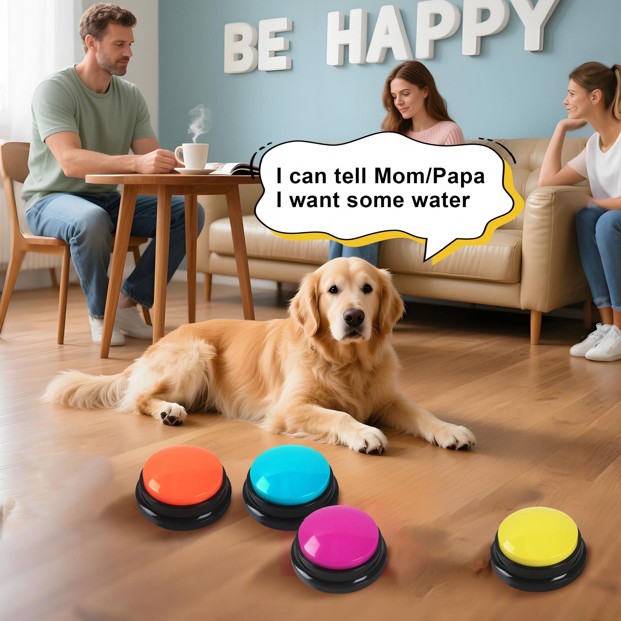 4 Pezzi Buzzer Button con 30 Secondi di Registrazione e Riproduzione Buzzer con Funzione di Registrazione Pulsanti per Cani per Allenamento e Giochi per Animali Domestici (4)