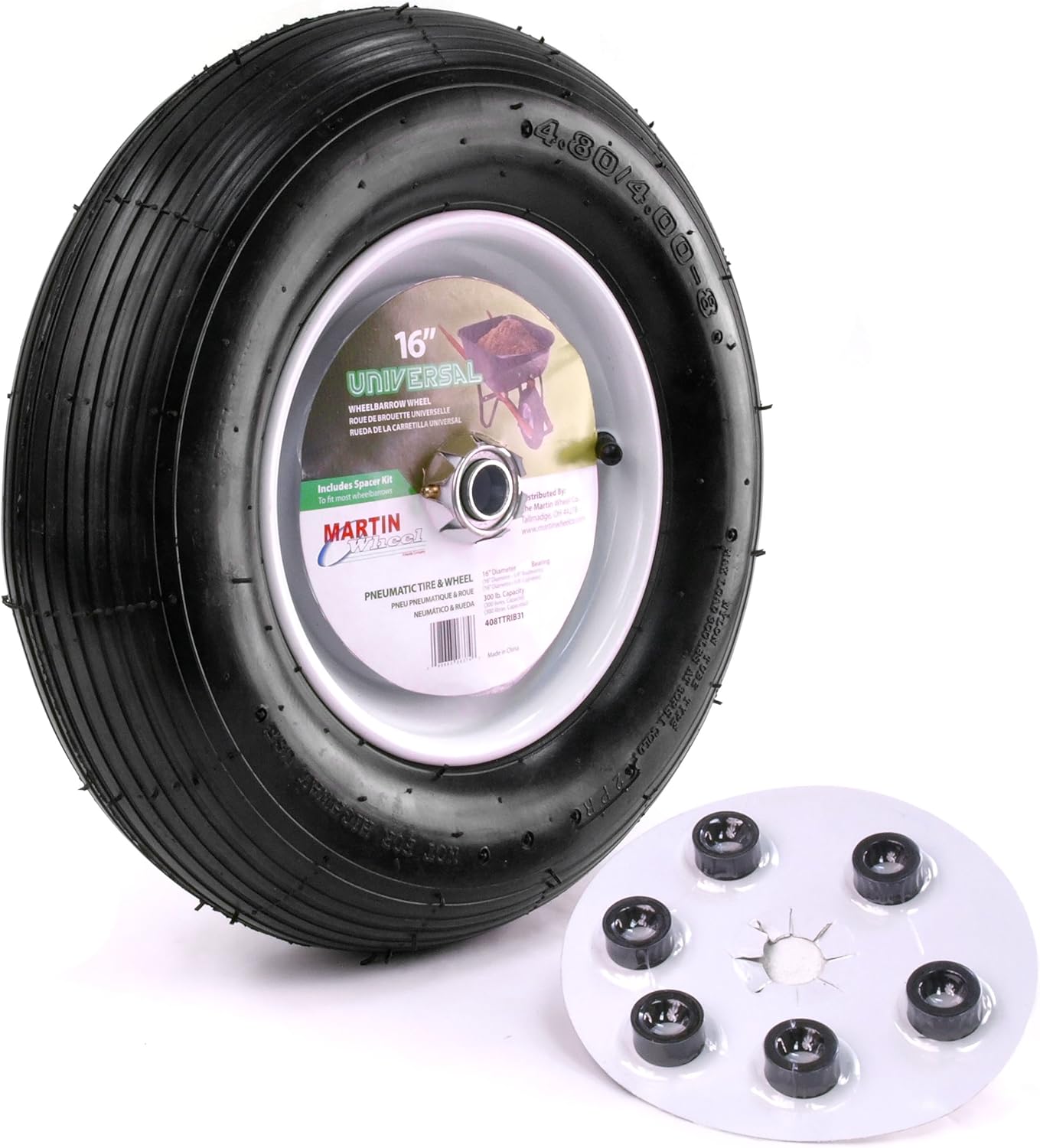 Martin Wheel 480/400-8 16" Pneumatic Wheelbarrow Wheel 6x3/4" Hub