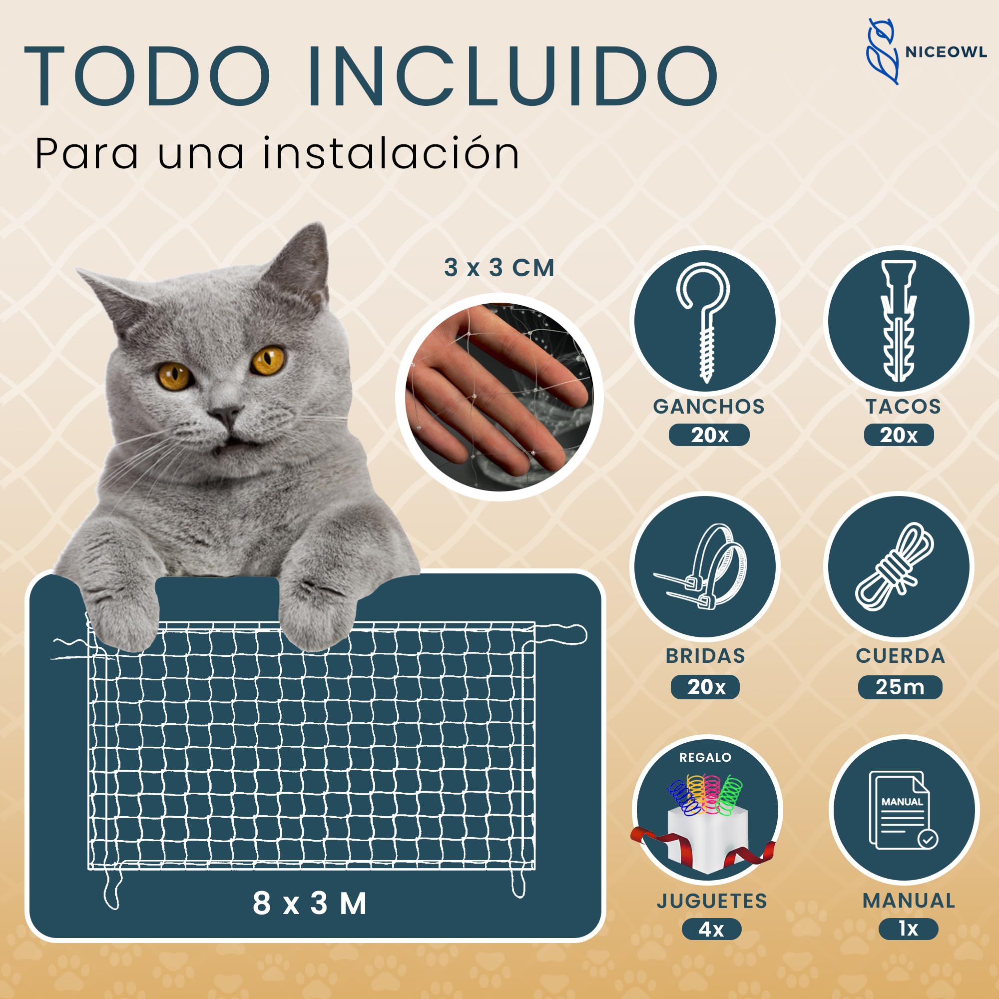 Red para Gatos Terraza 8x3m Transparente I Juguetes Gratis I Material Resistente a la Intemperie I Visibilidad Optima I Previene Caídas y Accidentes en Balcón, Terraza y Ventanas