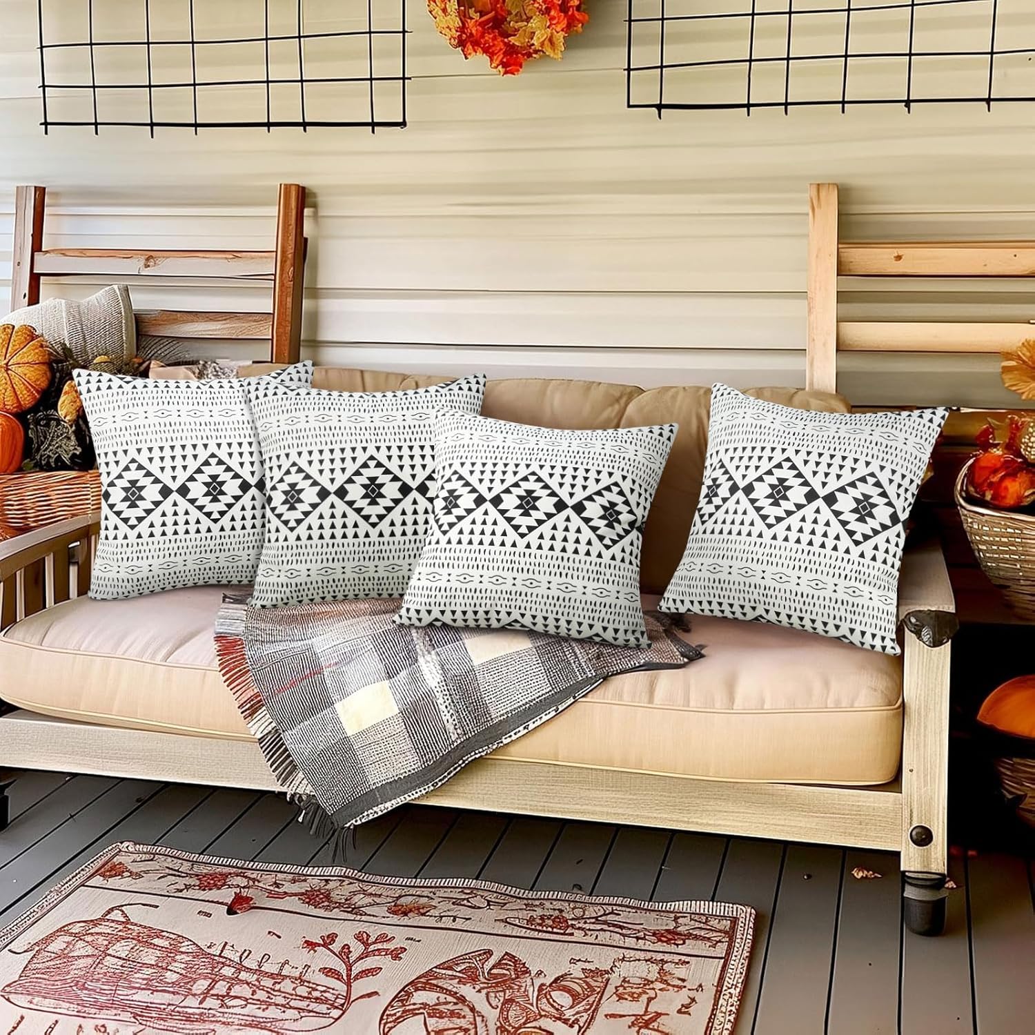 Adabana Outdoor Waterproof Throw Pillow Covers Set of 2 Outdoor Geometric Decorative Pillow Covers for Patio Funiture Garden 18x18 Inch Black and White - Image 5