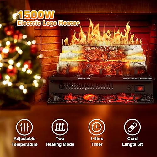 Miniatura 7 de Xbeauty Juego de troncos de chimenea eléctrica con temporizador de 8 horas y efectos de sonido, calentador independiente de 21 pulgadas, control