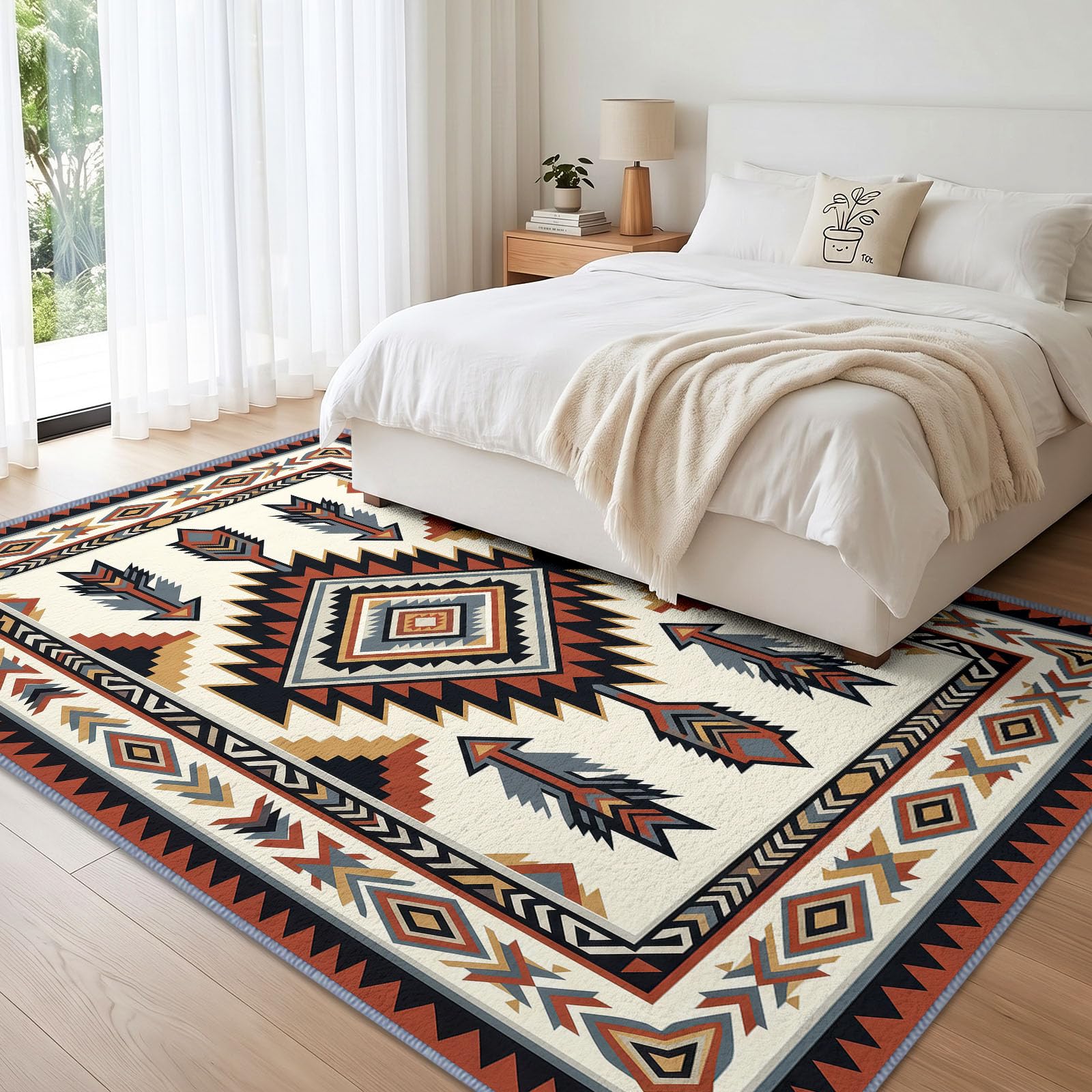 Générique Tapis Salon Traditionnel Géométrie Plume Flèche 100 x 160 cm