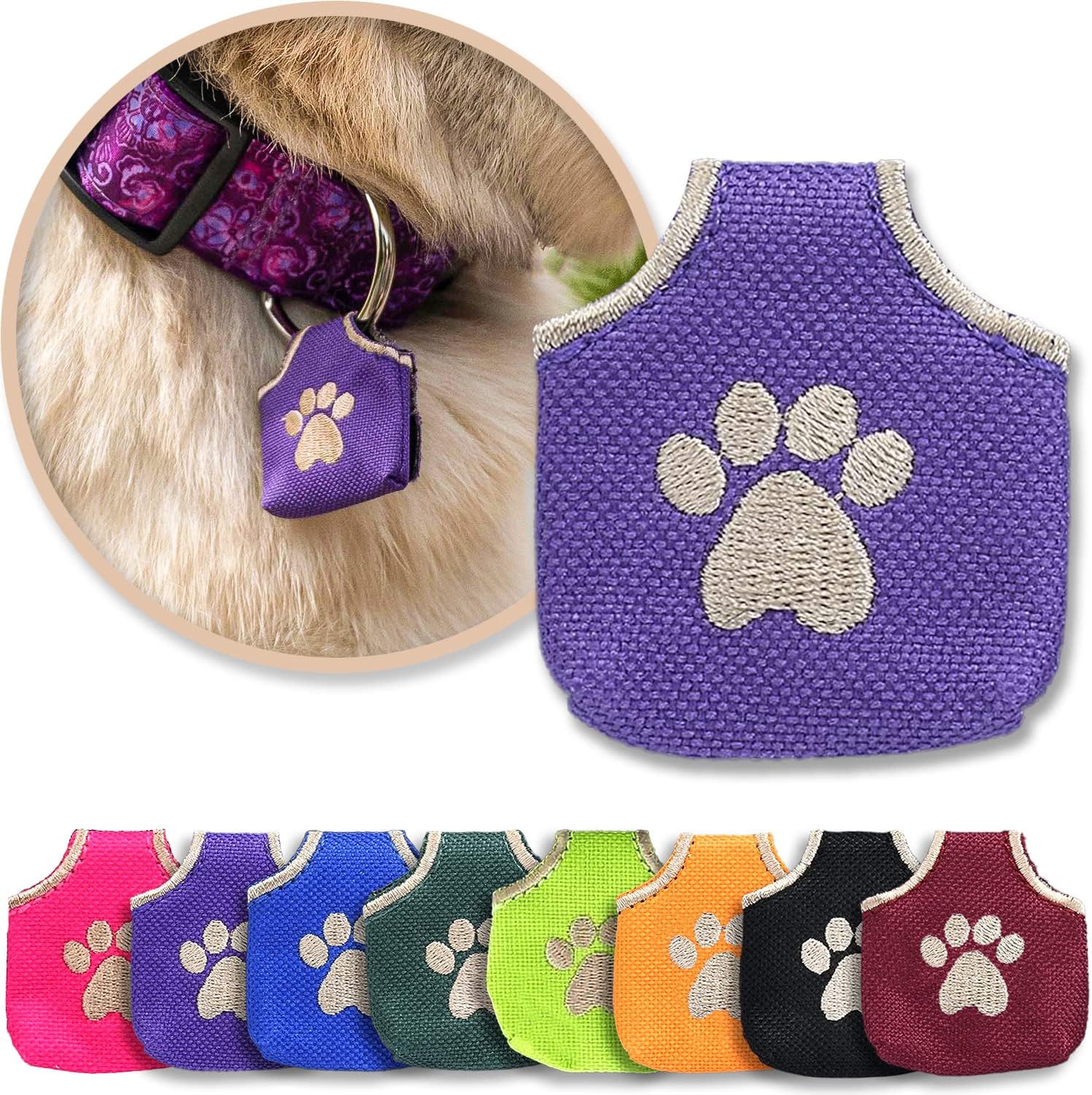 Woofhoof Dog Tag Silencer, Purple Pawprint Quiet Noisy