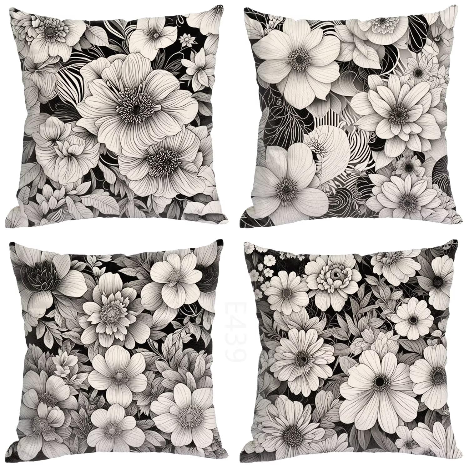retrò Federe Cuscini Divano 55x55cm,4 Pack Fiore Estate Esterno Cuscini per Divano,Doppio Lato Quadrato Morbido Cuscini Divano,per Divano Soggiorno Sedia Letto Autunno Dekoration Cuscino,Regali LY-439