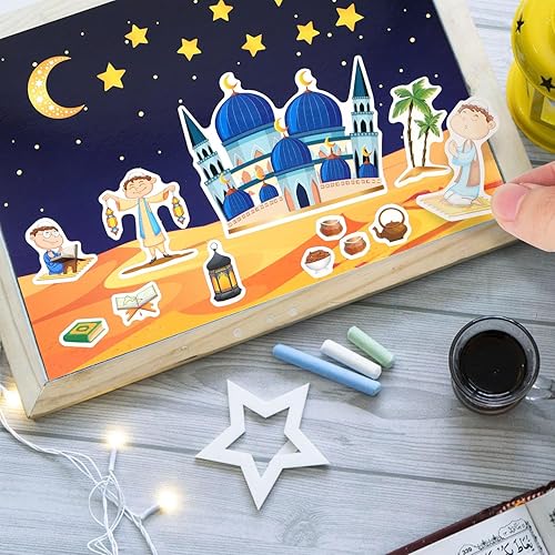 Miniatura 3 de 24 calcomanías de Eid Mubarak y tableros de tarjetas de escena, calcomanías islámicas, calcomanías de Ramadán Mubarak, kits de manualidades de Eid