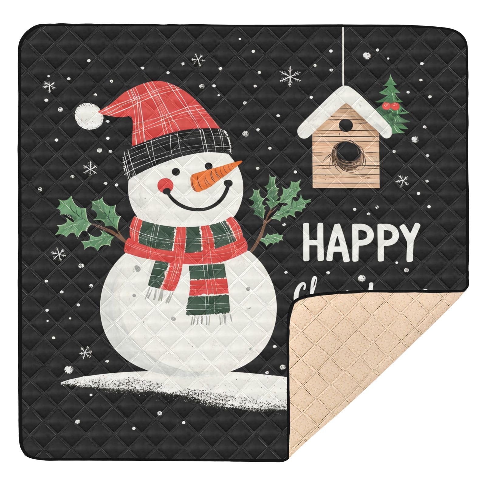 BOESI Doodle Merry Christmas Pattern Baby Play Mat, 50“ X 50” Washable Folding Crawling Mat, Baby Floor Mat, Soft, Thick, Non-Slip