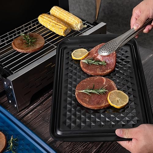 Miniatura 3 de Juego de 2 bandejas rectangulares de melamina con asa para fiestas al aire libre y barbacoas, bandeja de alimentos apta para lavavajillas, 17 x 10.5