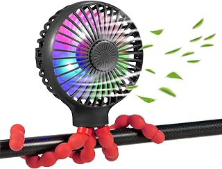 scurry Stroller Fan Upgraded Portable Fan Versatile Fan Personal Desk Fan USB Rechargeable Fan with LED Light Flexible Tripod Design Handheld Fan 3 Speeds Baby Fan for Stroller（Black Red）