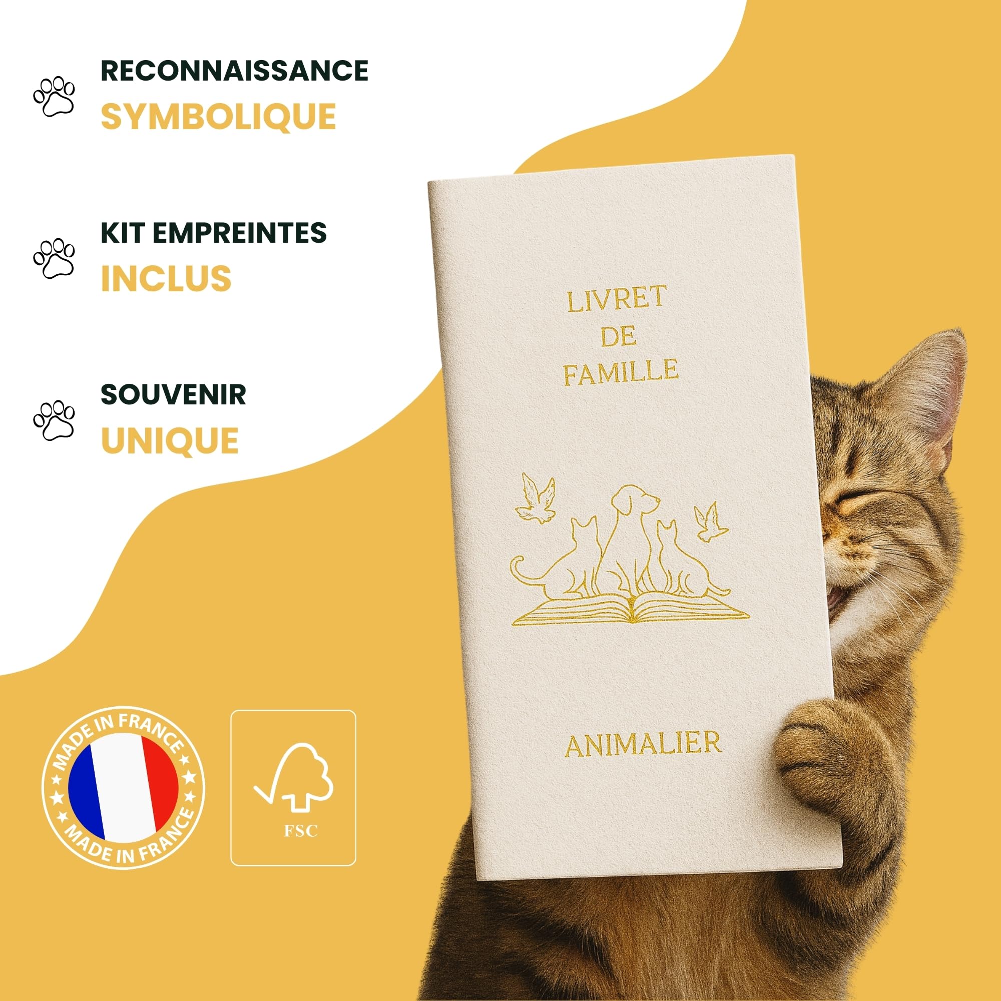 Livret de Famille Animalier, Fabriqué en France, Kit Empreintes Inclus Sans Danger, Souvenir Unique et Intemporel pour Animaux, Compatible Toutes Espèces. (Classique (4 animaux) + 1 kit empreintes) - 3