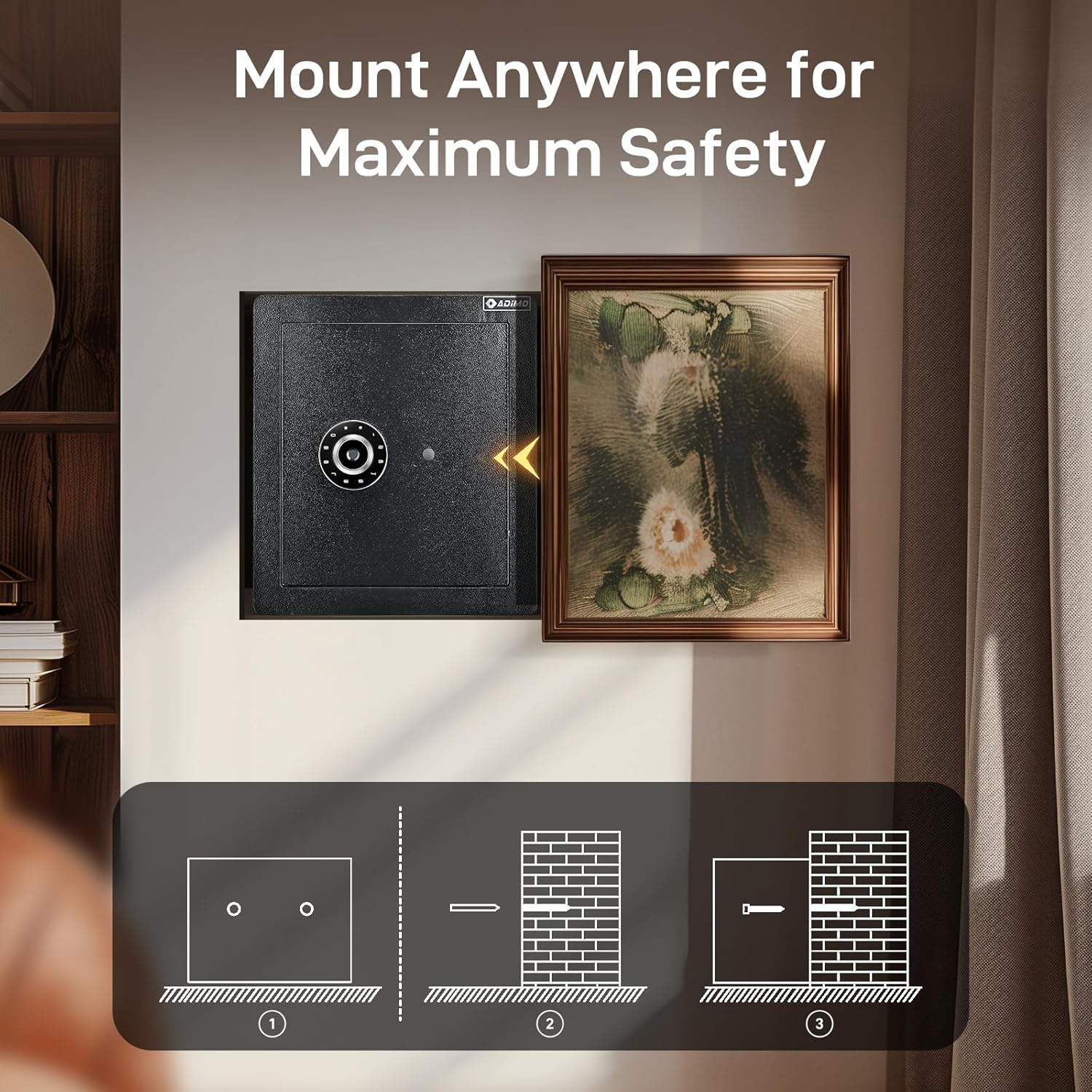 ADIMO Biometric Safe Box, Fireproof 1.6 CuFt Fingerprint Safe w/Touchscreen, Removable Shelf & Alarm System, Money Box for Secure Document & Valuables, for Home Office Hotel