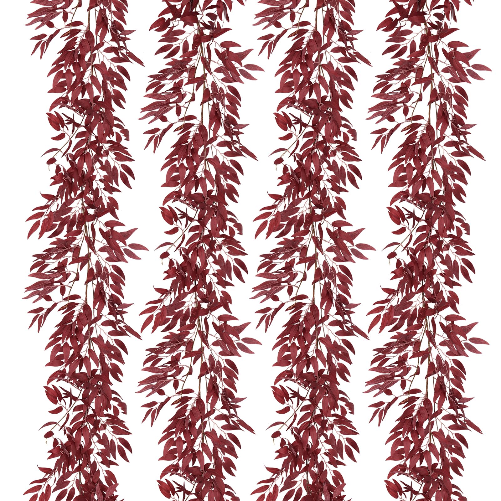 RECUTMS 4Pc Fake Hanging Willow Leaves Vine 5.9Ft Silk Burgundy Ivy Garland