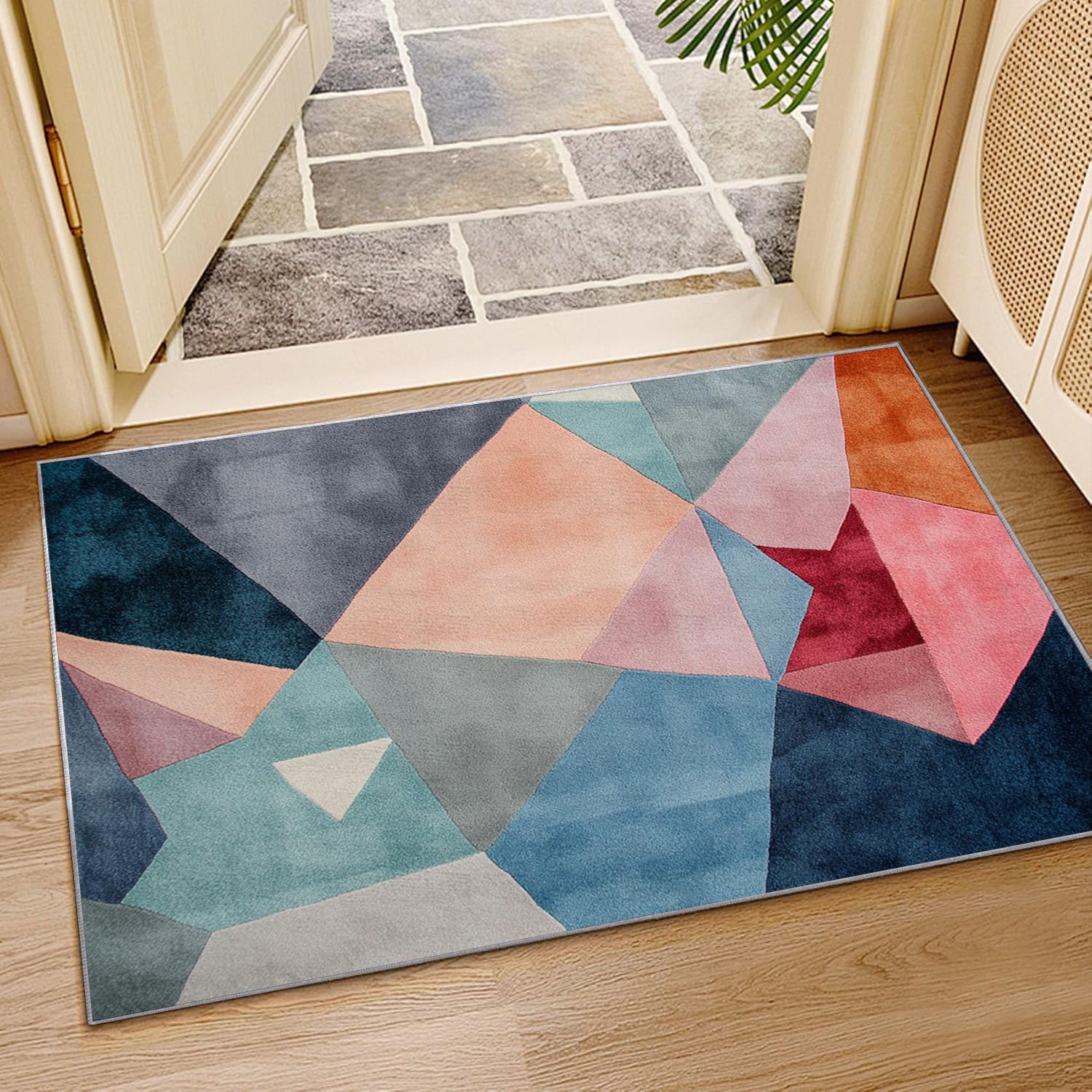 Waschbare Teppiche Abstrakter Patchwork-Druck Teppich, Wohnzimmer Teppich, Teppiche Wohnzimmer Bunt, Carpet Bedroom, Zimmer Deko.(blau)-180x240cm