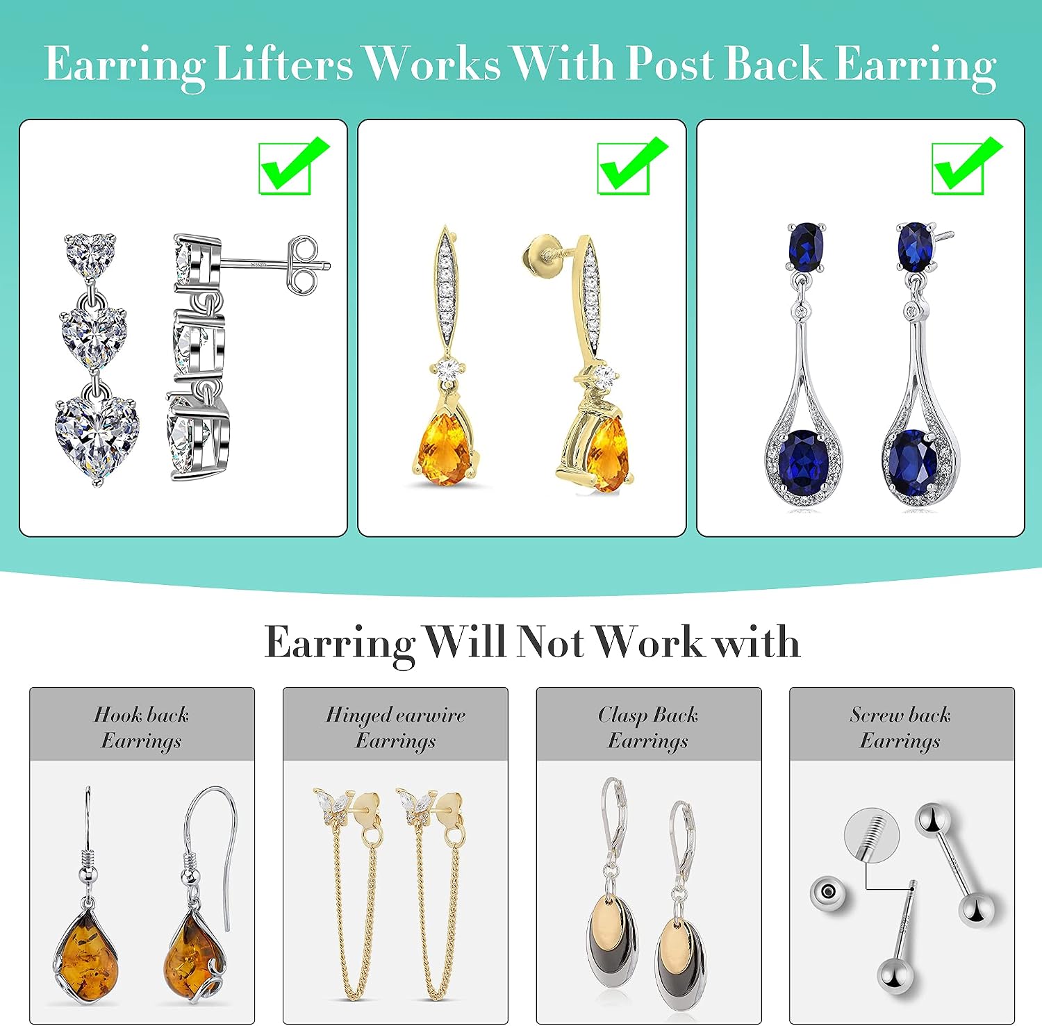 BoArt Earring Lifters Backs 6 Pairs Adjustable Hypoallergenic Earring Secure Backs and 3 Pairs Bullet Clutch Earring Backs Set Lifter for Droopy Ear Heavy Earring