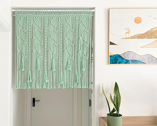 Miniatura 7 de Cortinas bohemias de macramé para ventanas, cortinas tejidas divisoras de habitaciones, sala de estar, cortinas para colgar en la pared, 39 pulgadas