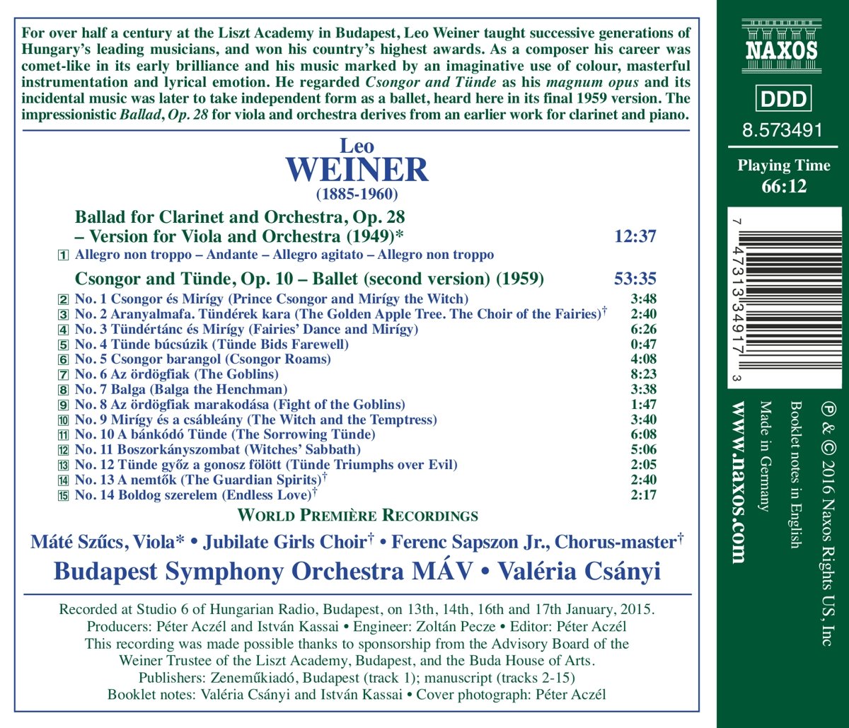Csongor Es Tunde Ballet Suite Op. 10 - Ballata For