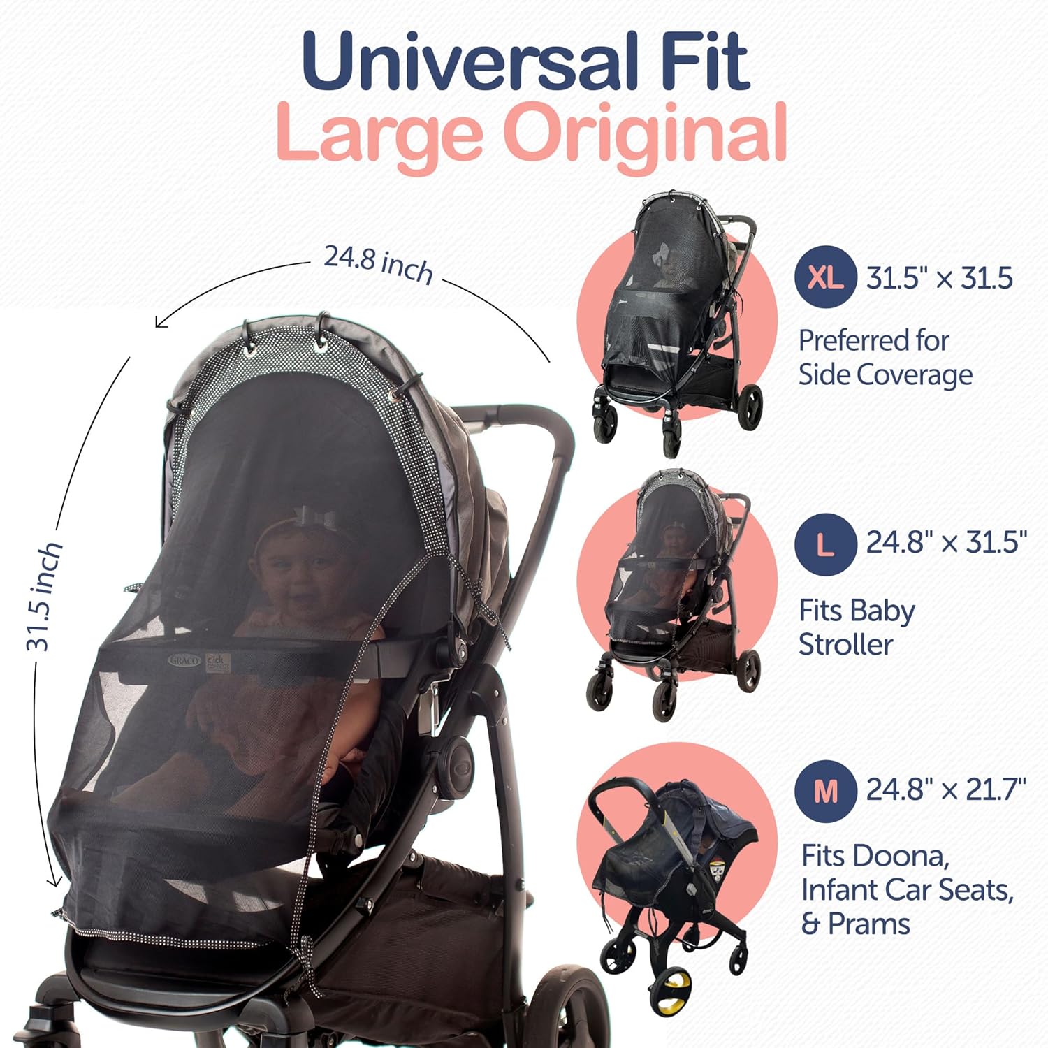 Stroller Sun Shade - Universal UV Protection Cover for Strollers Sunshade with See Through, Clip-On Sun Blocker, Sun Shield for Baby, Breathable Adjustable Fit, Full Coverage, Large - Image 6