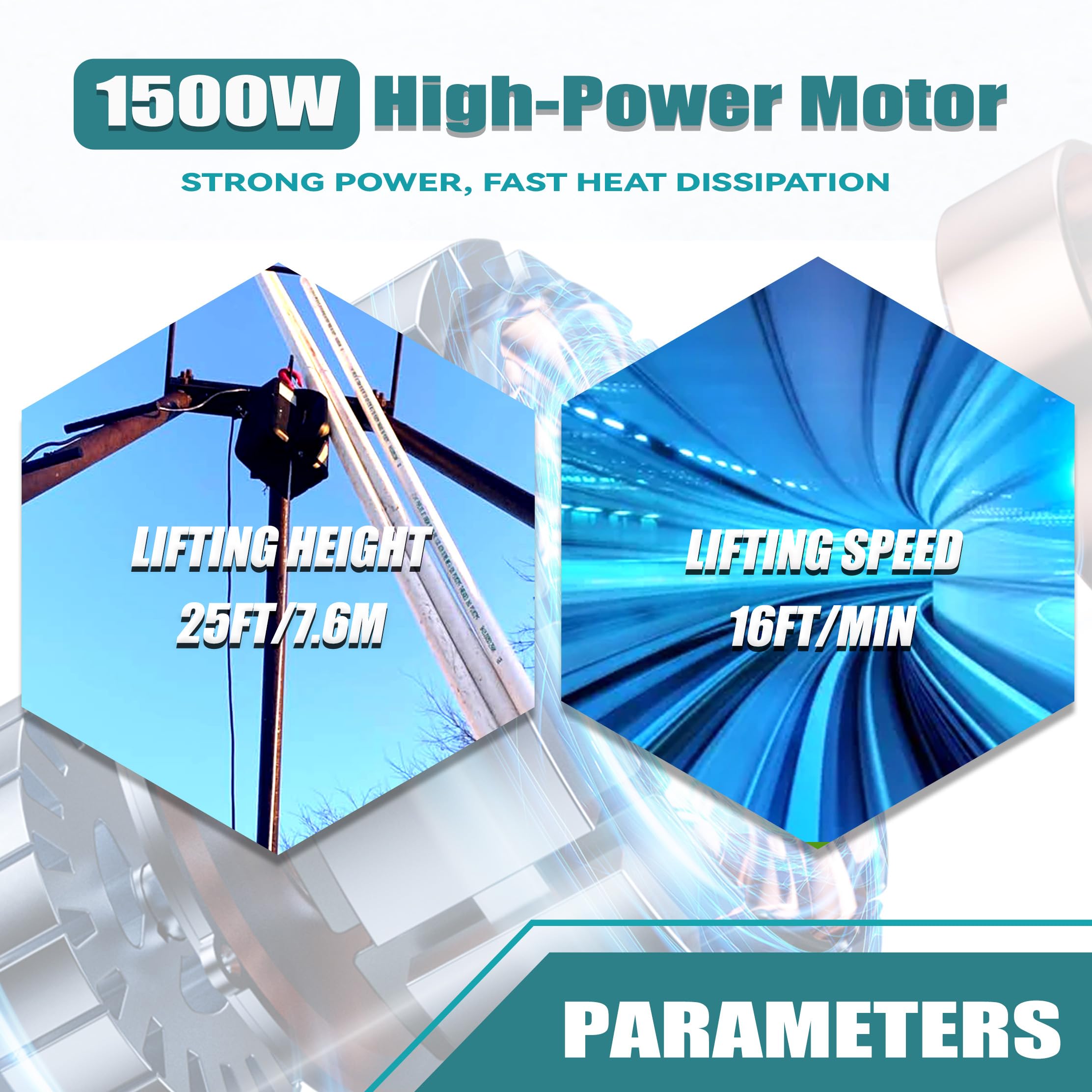 Argano elettrico 3 in 1, 1500 W, 120 V, paranco elettrico portatile con telecomando (manuale/cavo/wireless), capacità 500 kg, velocità 4,9 m/min, altezza 7,6 m, per garage, magazzino (nero)