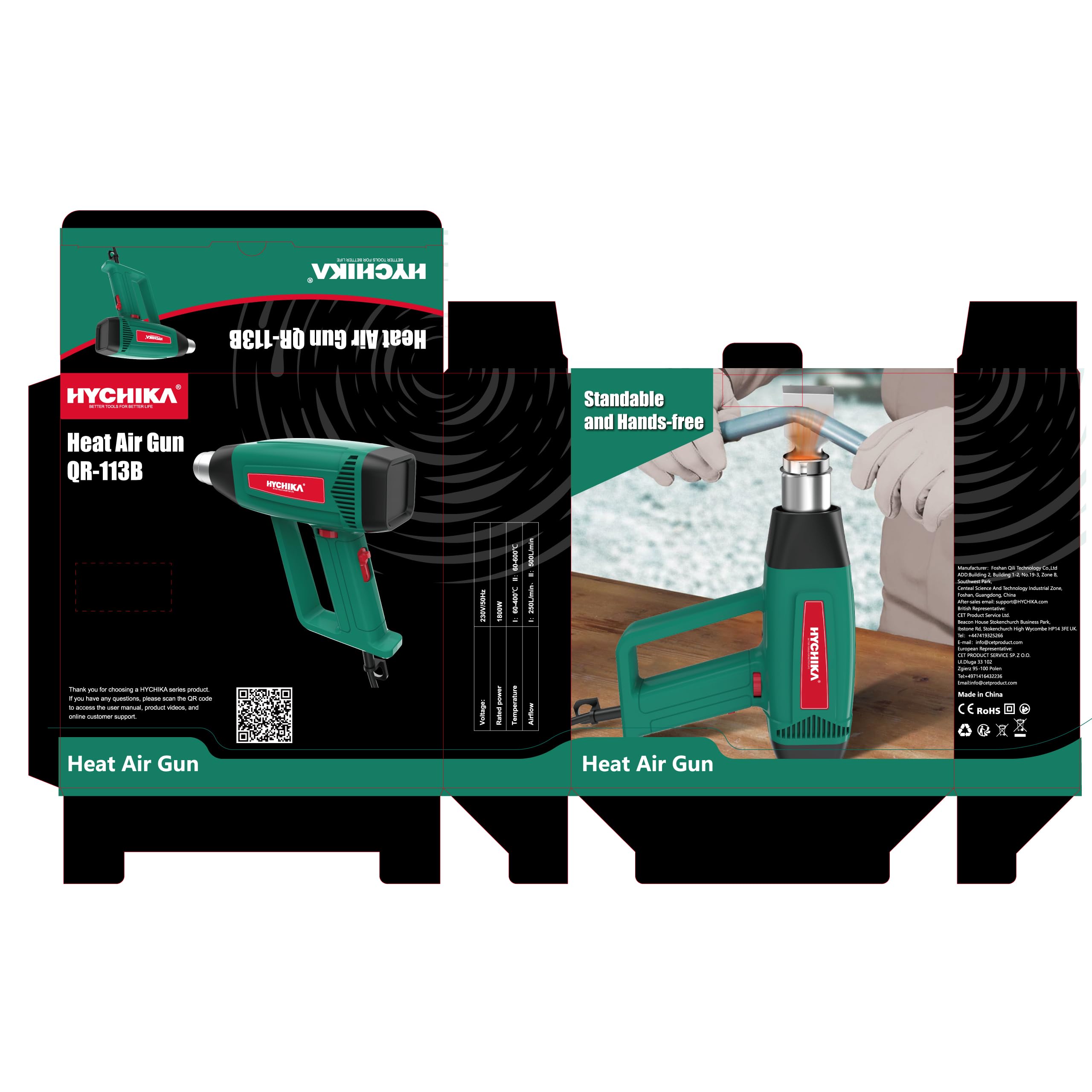 HYCHIKA Pistola Termica Professionale, 60℃- 600℃ Temperatura Variabile Continua, Motore in Rame Puro da 1800W, Protezione da Sovraccarico, 6 Ugelli per Sverniciare, Termoretraibile