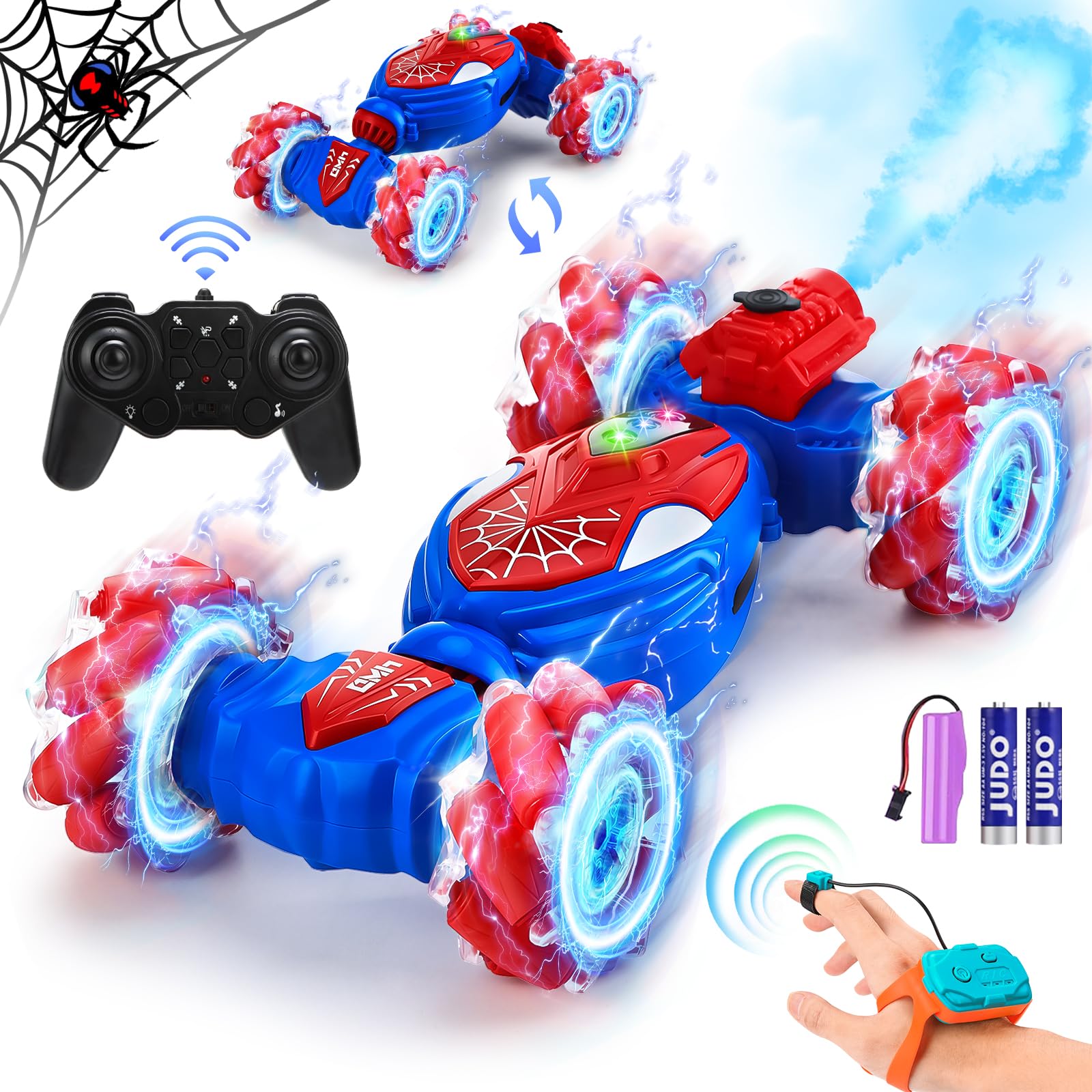 Gesture Sensing Remote Control Car for Boys Man,4WD RC Cars for Kids 2.4GHz Stunt Car 360°Rotation Twist Car BoyToys with Lights Music Spray,Gifts for Boys Girls Age 6 7 8 9 10 11 12 Yrs