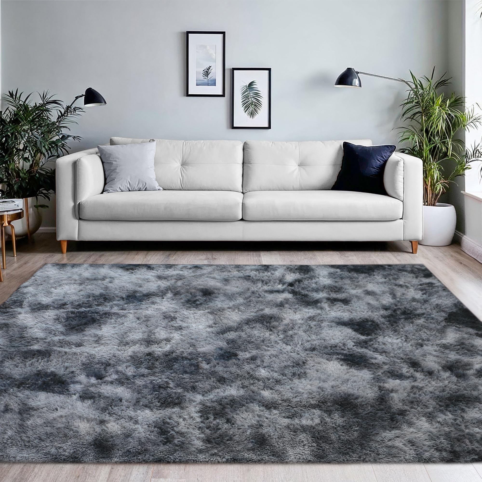 BEIMO Soft Fluffy Rugs for Bedrooms 160x230cm, Tie Dye Super Plush Shaggy Area Rug, Faux Fur Carpets, High Pile Rug Non Shedding, Soft Rugs for Living Room, Black & Grey — image 1