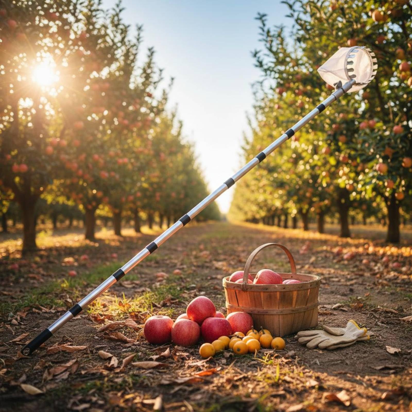 Cueille-Fruits à Perche Réglable Cueilleur de Fruits Télescopique pour Extérieur