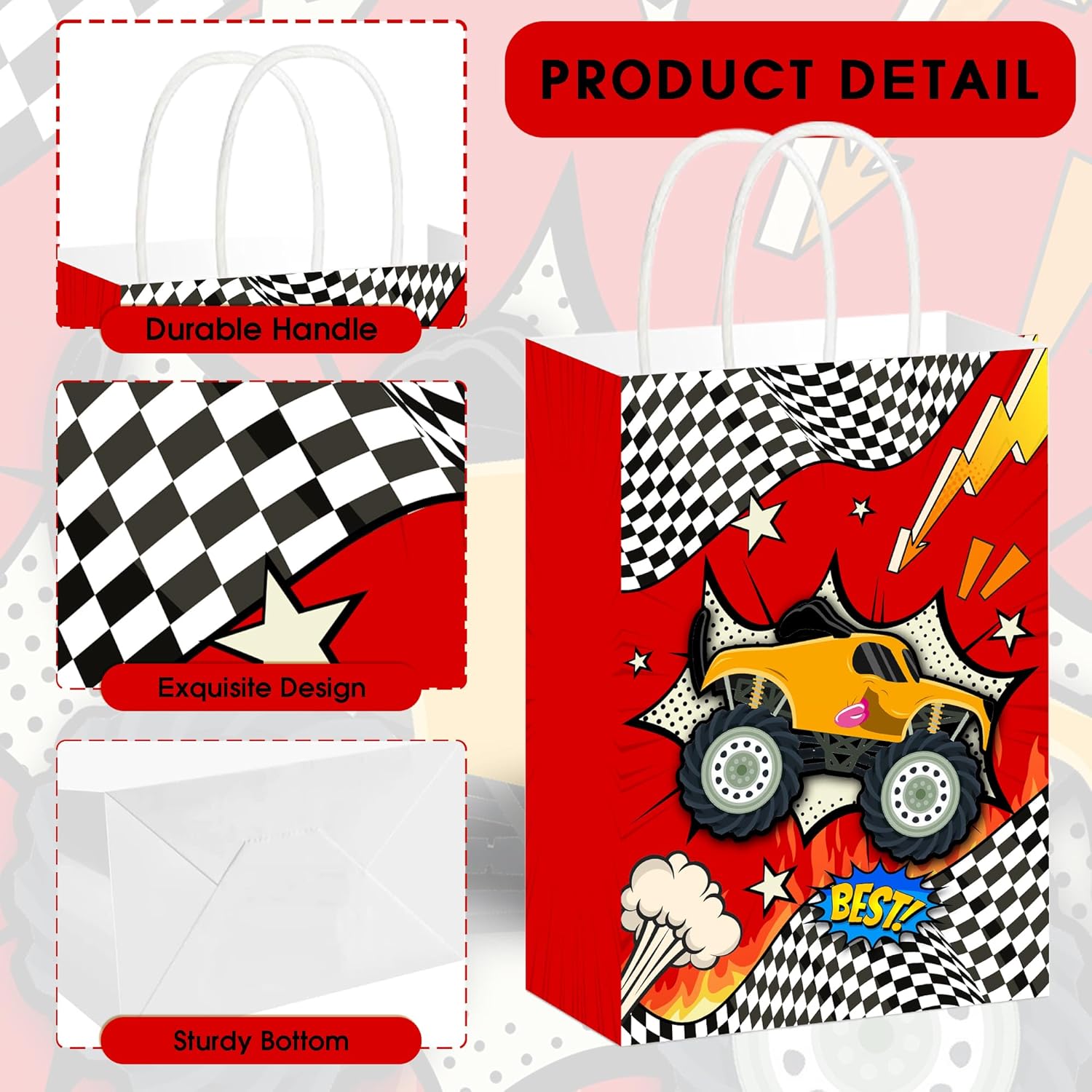 BATYONGOGA 24PCS Car Goodie Bags with Handles – 6 Unique Styles, Kraft Paper Treat Bags for Kids' Birthday Party, Baby Shower, Racing Theme Party Favors, Gift Boxes, Decorations, Supplies - Image 4
