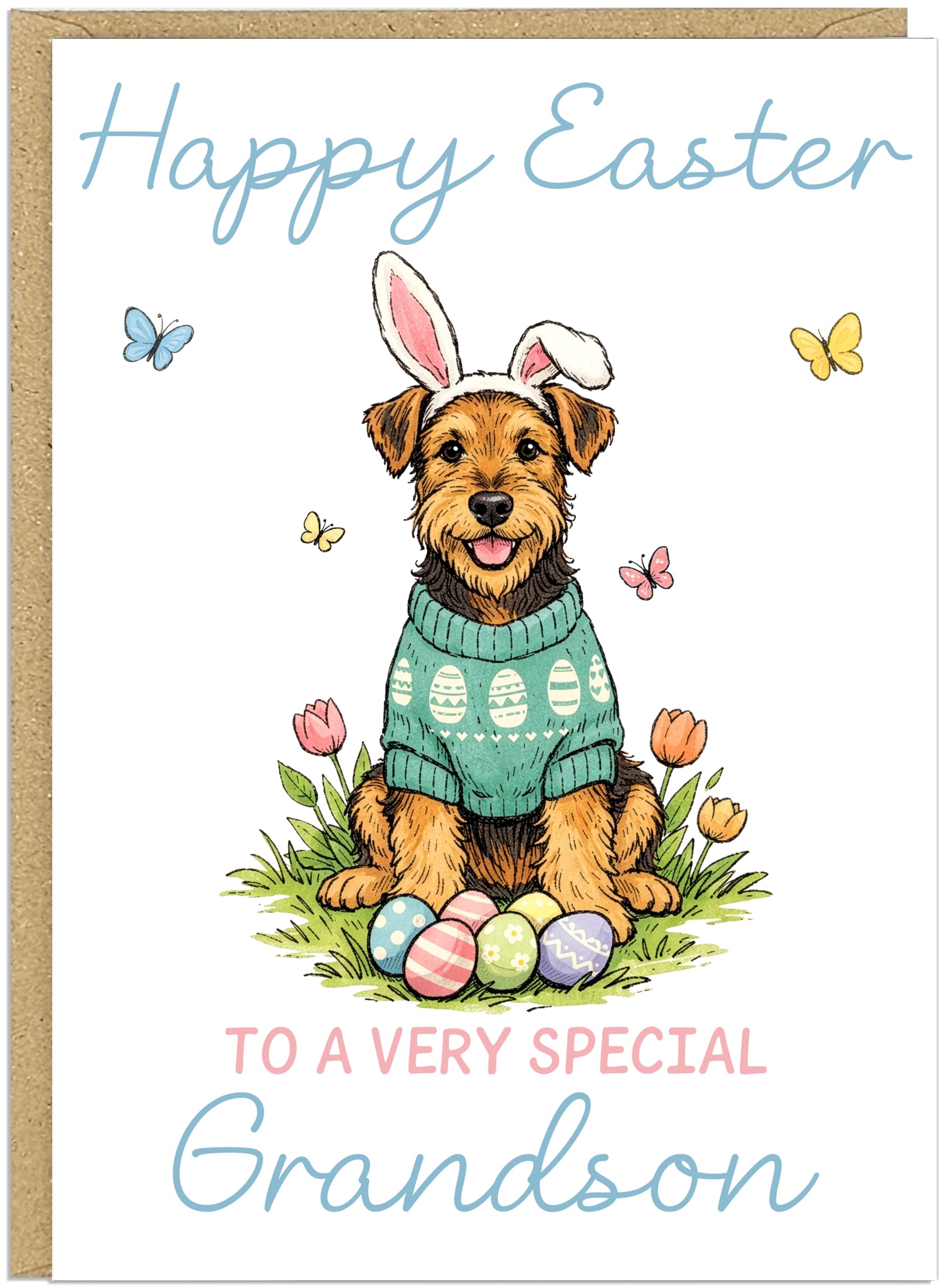 Personalised Fun Dog Breed Happy Easter Cards - Add Own Custom Name on Banner 20 Designs Family Easter Dogs Doggy Lover Gift A5 Greeting Celebration Card (Terrier)