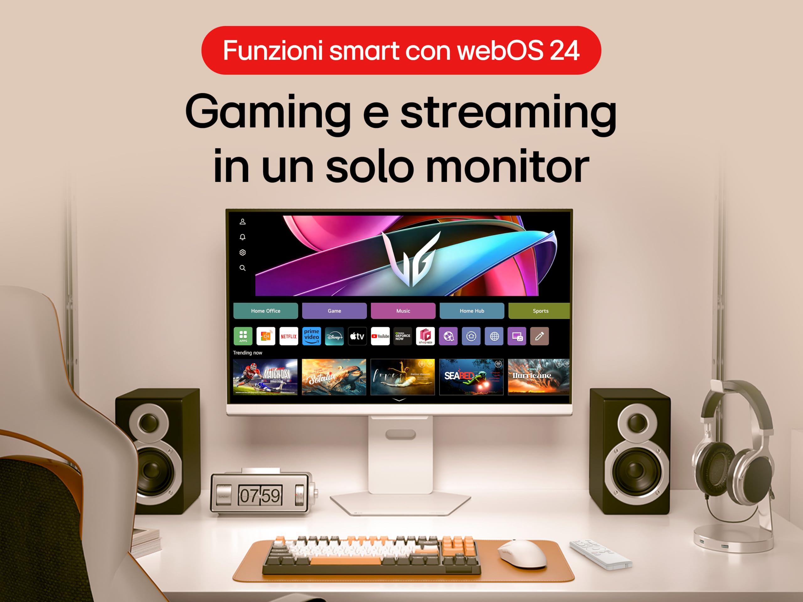 LG UltraGear 32G810SA Monitor Gaming 32", UHD 4K, IPS 1ms, 144Hz, Funzioni Smart con webOS 24, HDR 400, G-Sync Compatible, AMD FreeSync Premium, VRR, Speaker 14W, HDMI 2.1, USB-C, WiFi, BT, Bianco