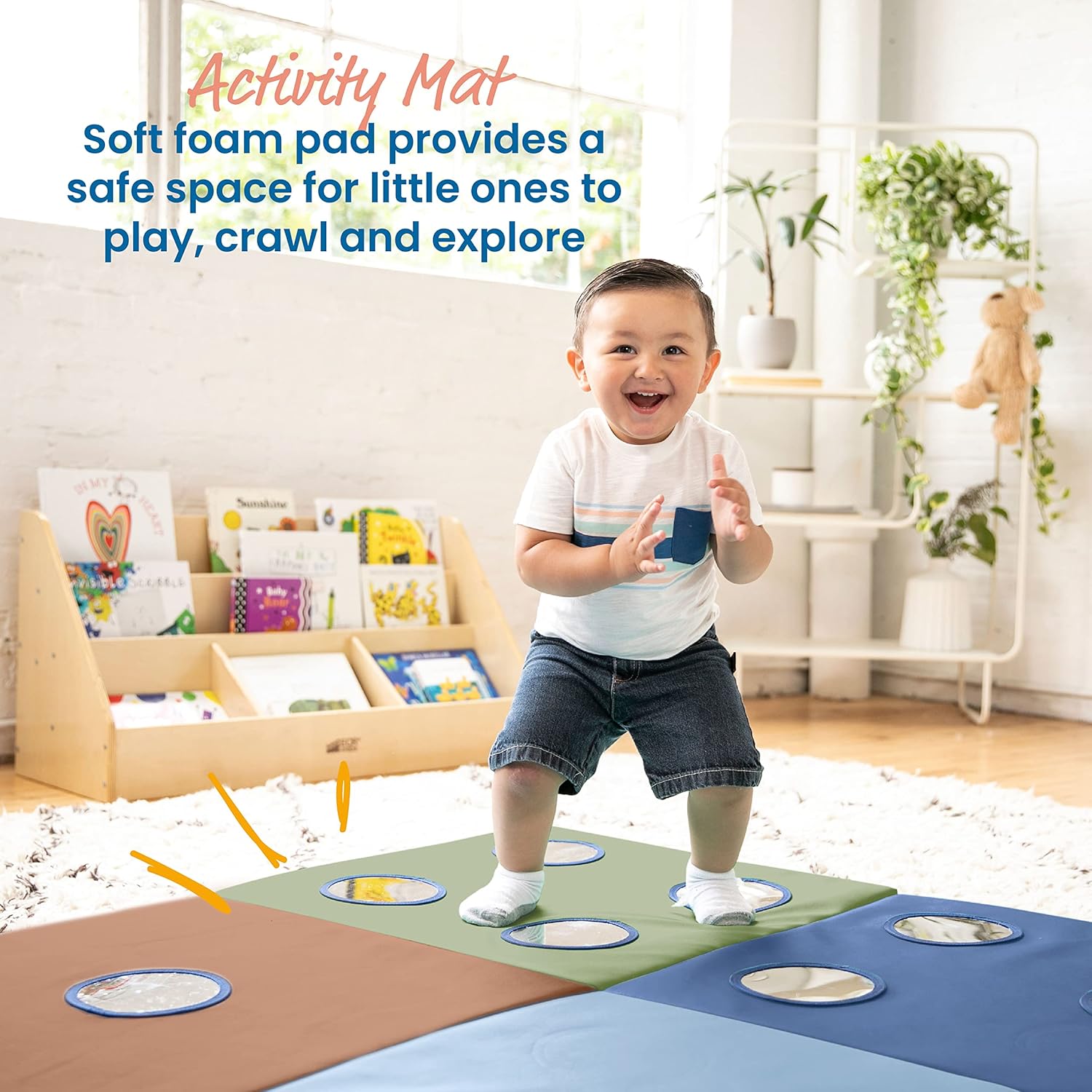 ECR4Kids SoftZone 123 Look at Me Activity Mat, Folding Playmat, Earthtone