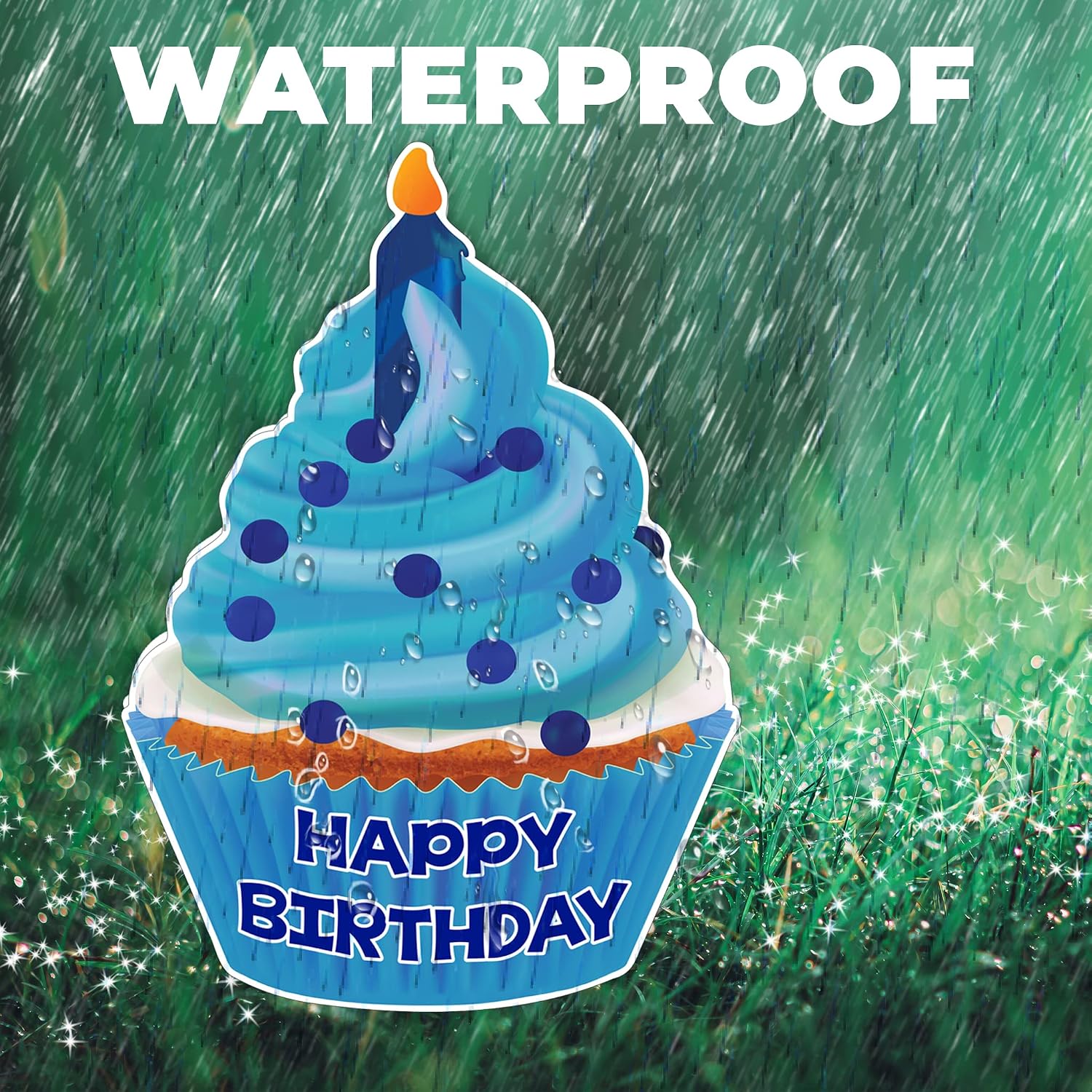 VictoryStore Jumbo Happy Birthday Cupcake Yard Sign, 26X36 Inches, Set of 2, Birthday Cupcake Yard Card, Waterproof Lawn Sign (Blue)