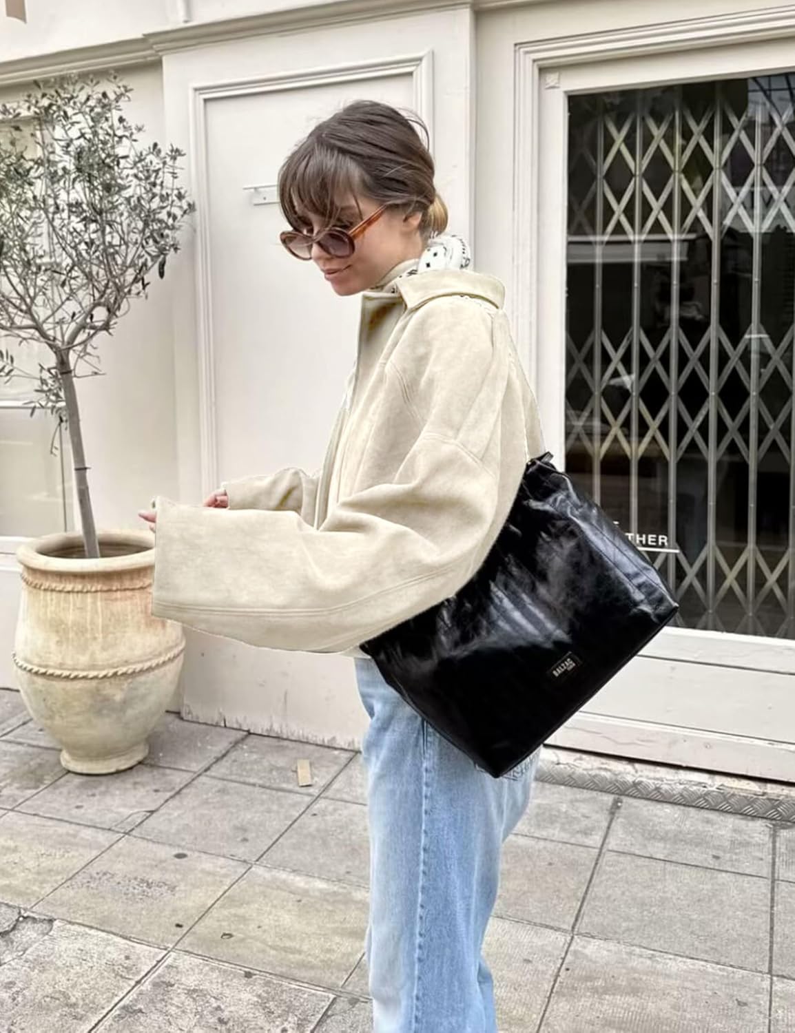 Women's Cropped Faux Suede Bomber Jacket Fall Casual Oversized Shacket Coat Long Sleeve Trendy Outerwear