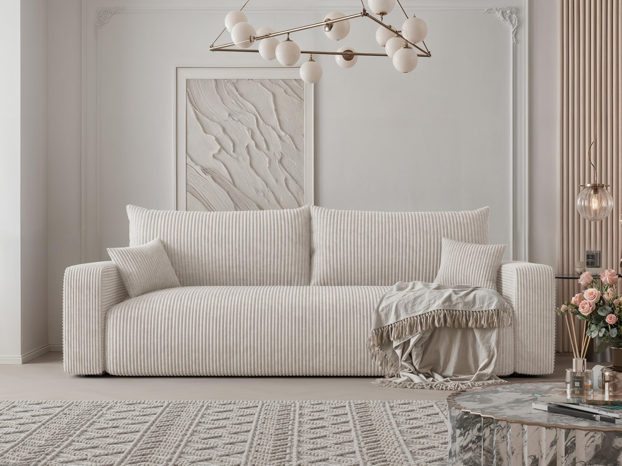 Schlafsofa mit Bettkasten 246x93 - Sofa Cord - 3 Sitzer Sofa mit schlaffunktion - Couch mit Schlaffunktion - Wohnzimmer Couch - Schlafcouch