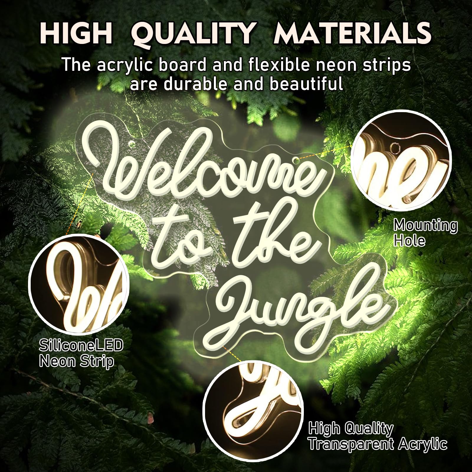 WELKOM OP DE JUNGLE, LED Warm Wit Neon Muurdecoratie Tuin Home porch Winkel Kerst Woonkamer Bar Decoratie USB 5V, 16.5 * 13