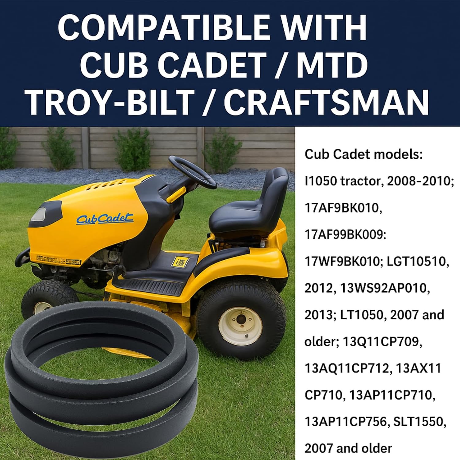 954-04077A Deck Belt 5/8" x 134" Compatible with Cub Cadet MTD Troy-Bilt Toro 50 Inch Deck Mowers, Replaces 954-04077A 954-04077 754-04077A 112-0332 Lawn Tractor Belt