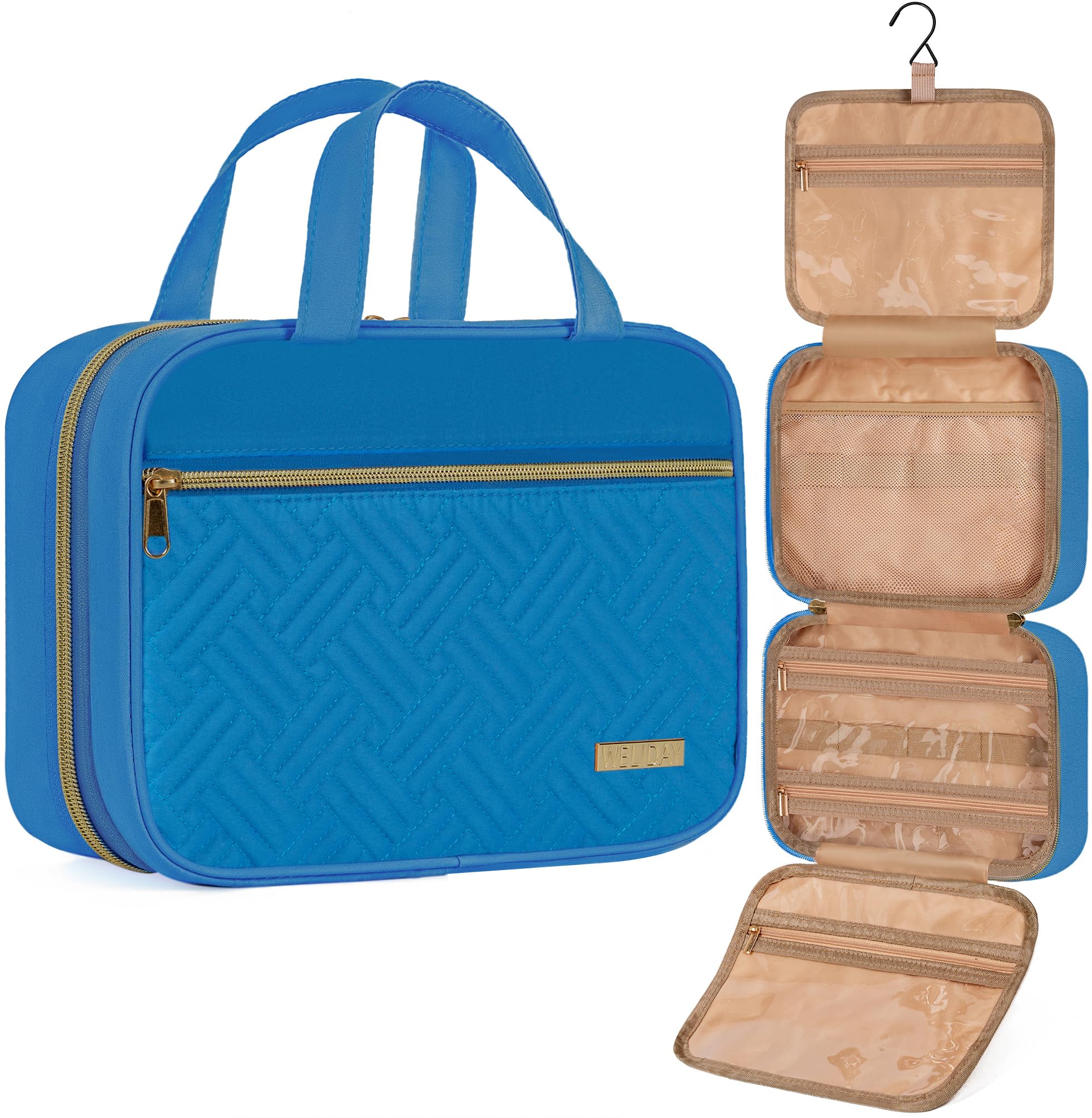 WELIDAY Travel Toiletry Bag for Women & Men Water Resistant Makeup Bag with Hanging Hook Portable Travel Organizer for Travel Accessories,