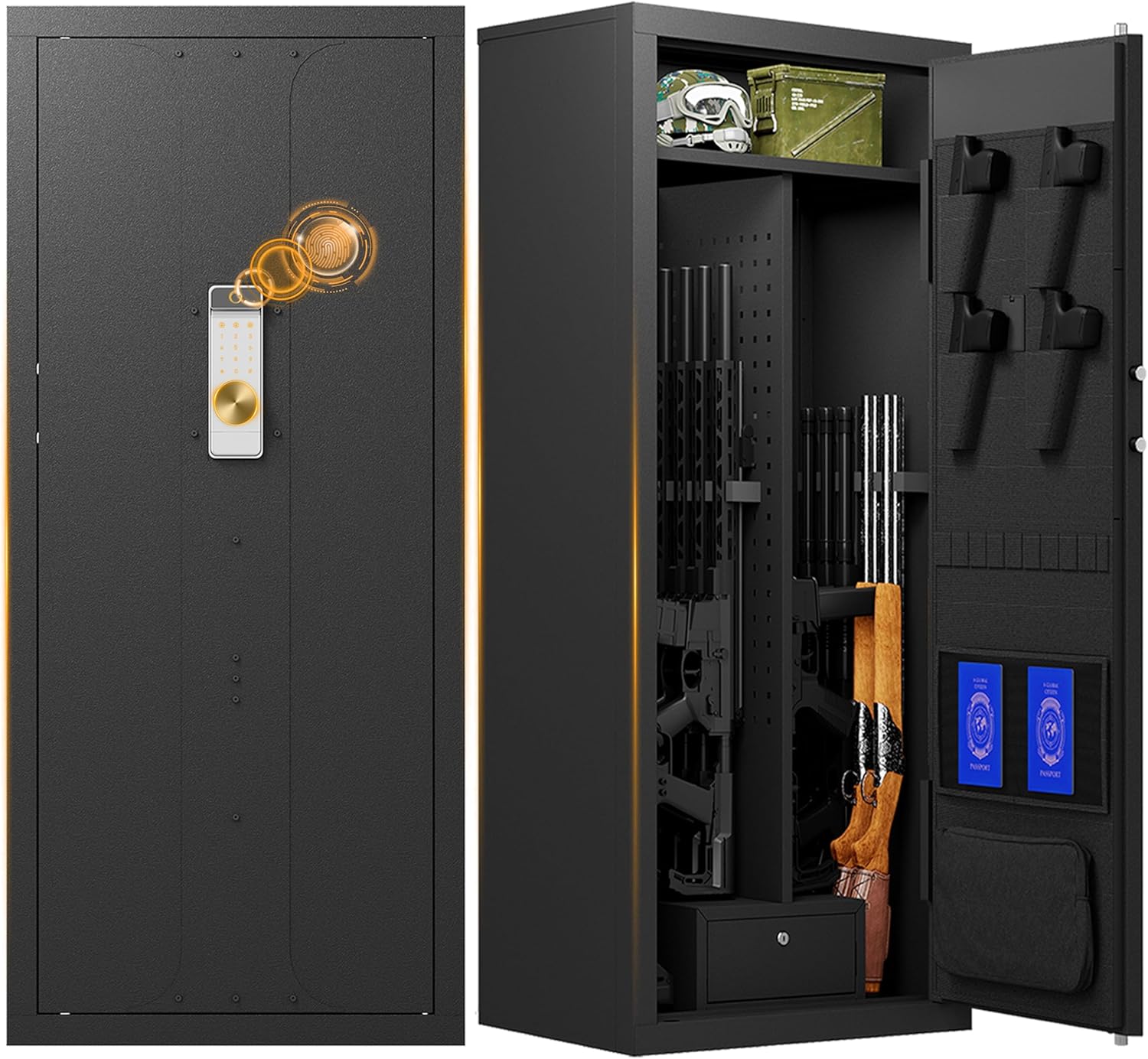 KAER Large Biometric Gun Safe for Rifles and Pistols, 20-24 Gun Capacity Heavy Duty Safe with Fingerprint Lock & LED Light, Quick Access Rifle Safe for Home, Garage, Office (20-24 GUN SAFE)
