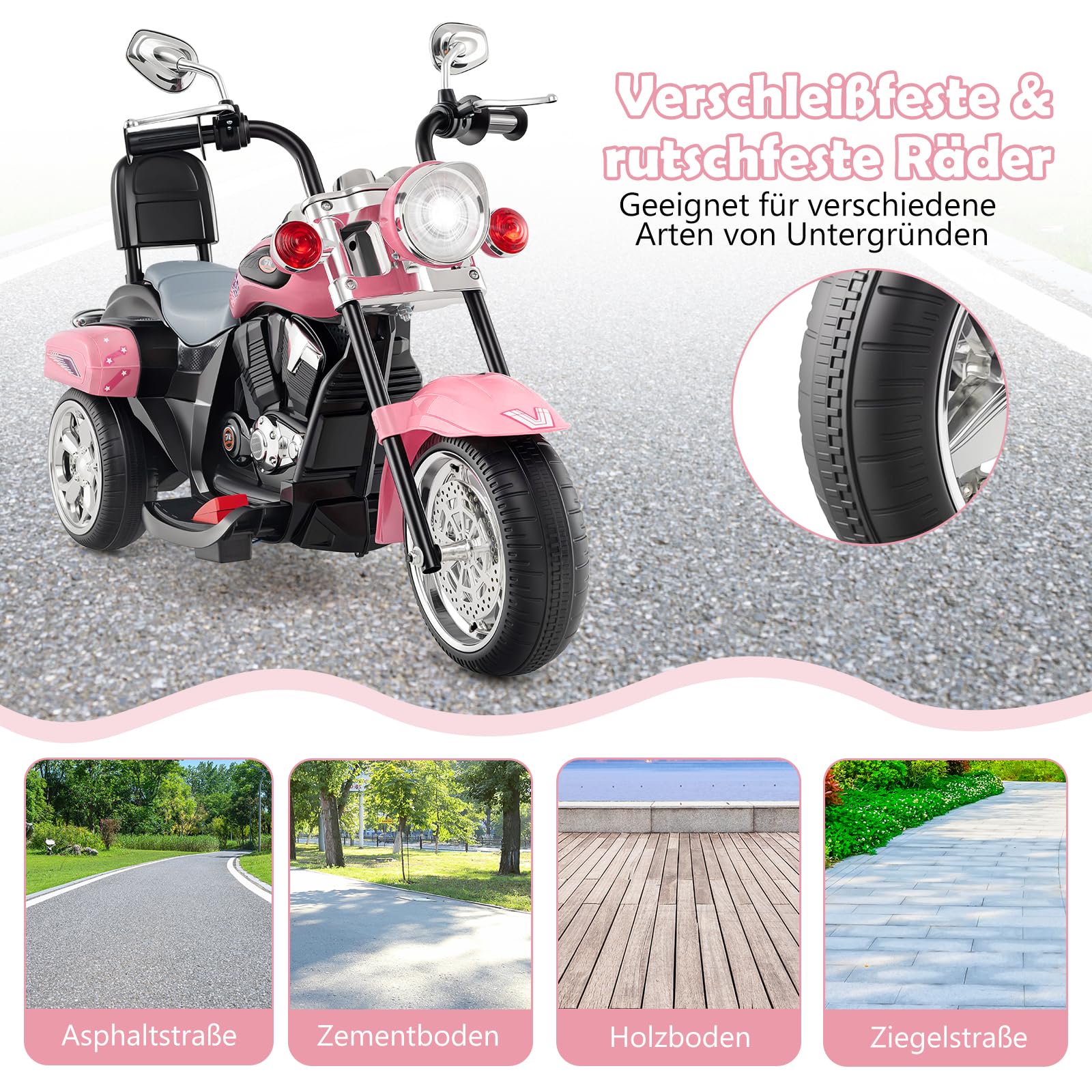 GOPLUS Motocykl elektryczny 6 V dla dzieci, trójkołowy motocykl dziecięcy z przełącznikiem do przodu i do tyłu, elektryczny motocykl, mortorcycle, pojazd elektryczny dla dzieci od 3 lat (jasnoróżowy)