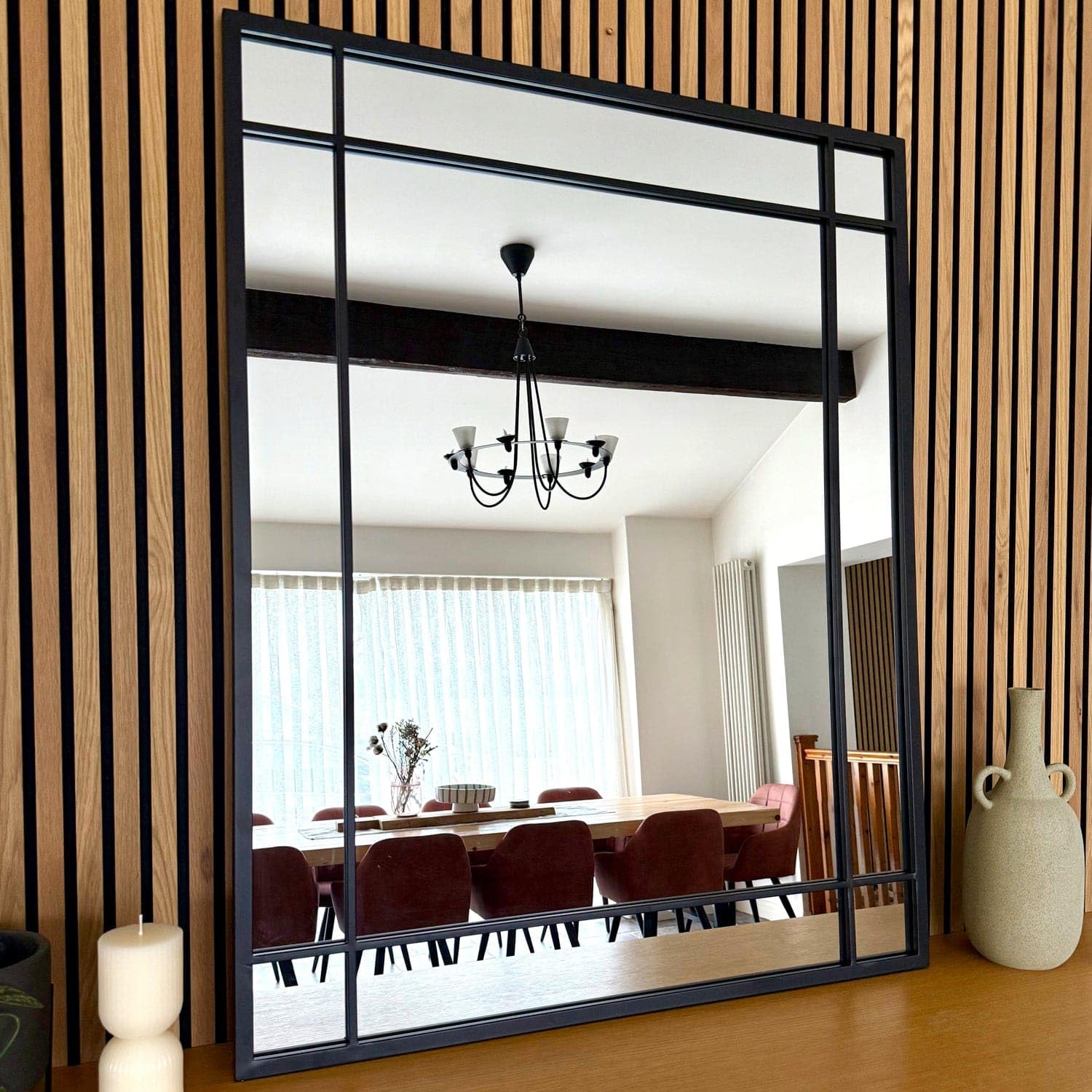 B&Q - Jōbū Jobu HomeAimiBlack Metal Rectangle Window Mirror120Cm X 95Cm