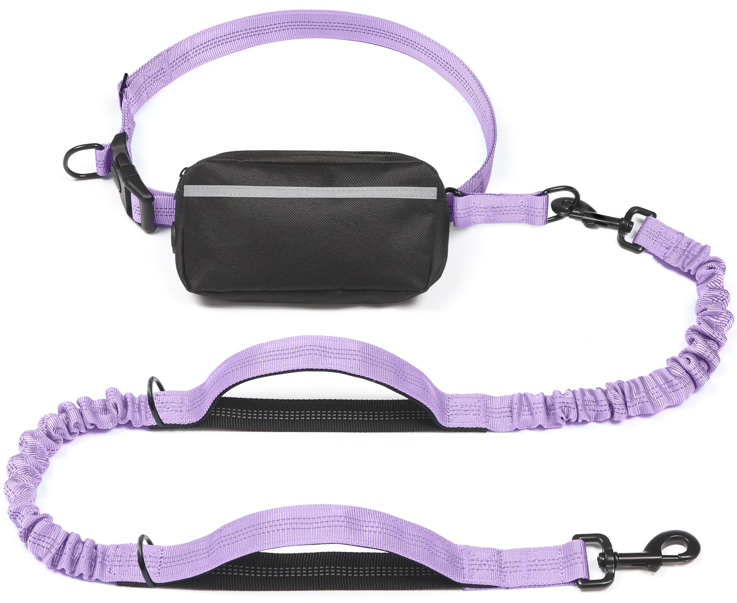 iYoShop Hands Free Dog Leash with Zipper Pouch, Dual Padded Handles and Durable Bungee for Walking, Jogging and Running Your Dog (Lavender, 8-25 lbs,