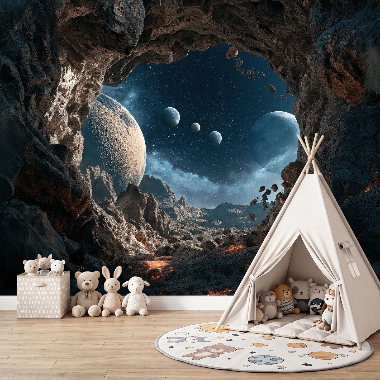 Tapeta 3D Panoramiczny obraz ścienny 500 x 280 cm Fantasy Universum Planetenlandschaften tapeta gobelin plakat panoramiczny salon dekoracja ścienna do pokoju dziecięcego, ciemnoszary