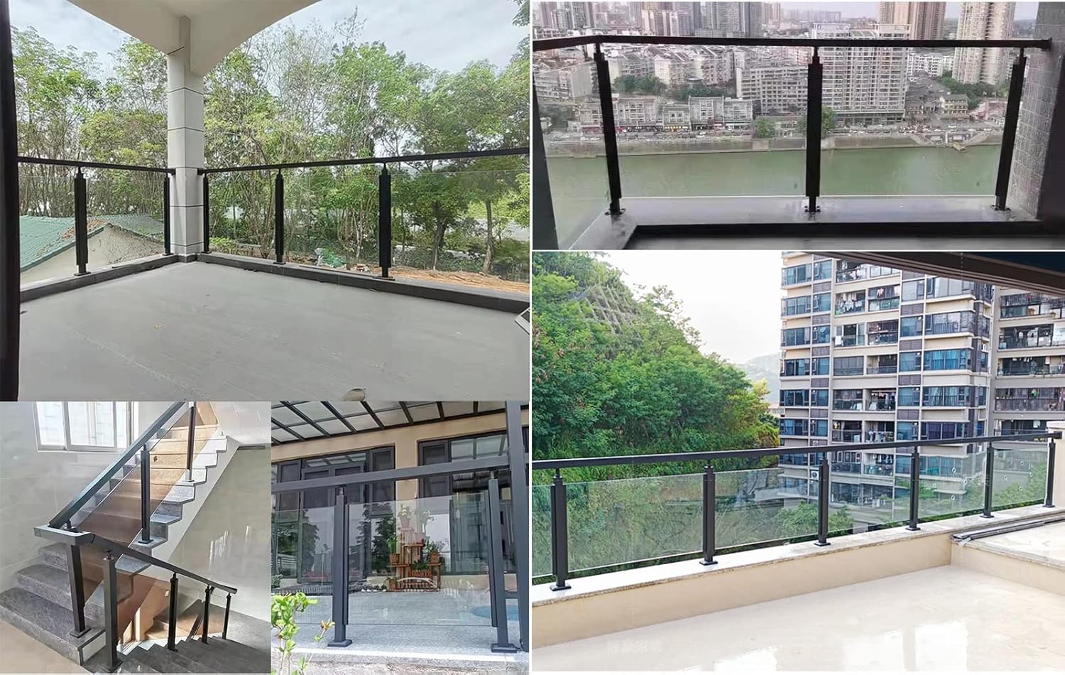 Heavy Duty Stairway Glass Railing Post Clamp - 41.3" (105cm) Floor Mount for Glass Pool Fence, Balustrade Panels - Sapphire Color, Fits 22/30/37/45/53/59 Inch Poles