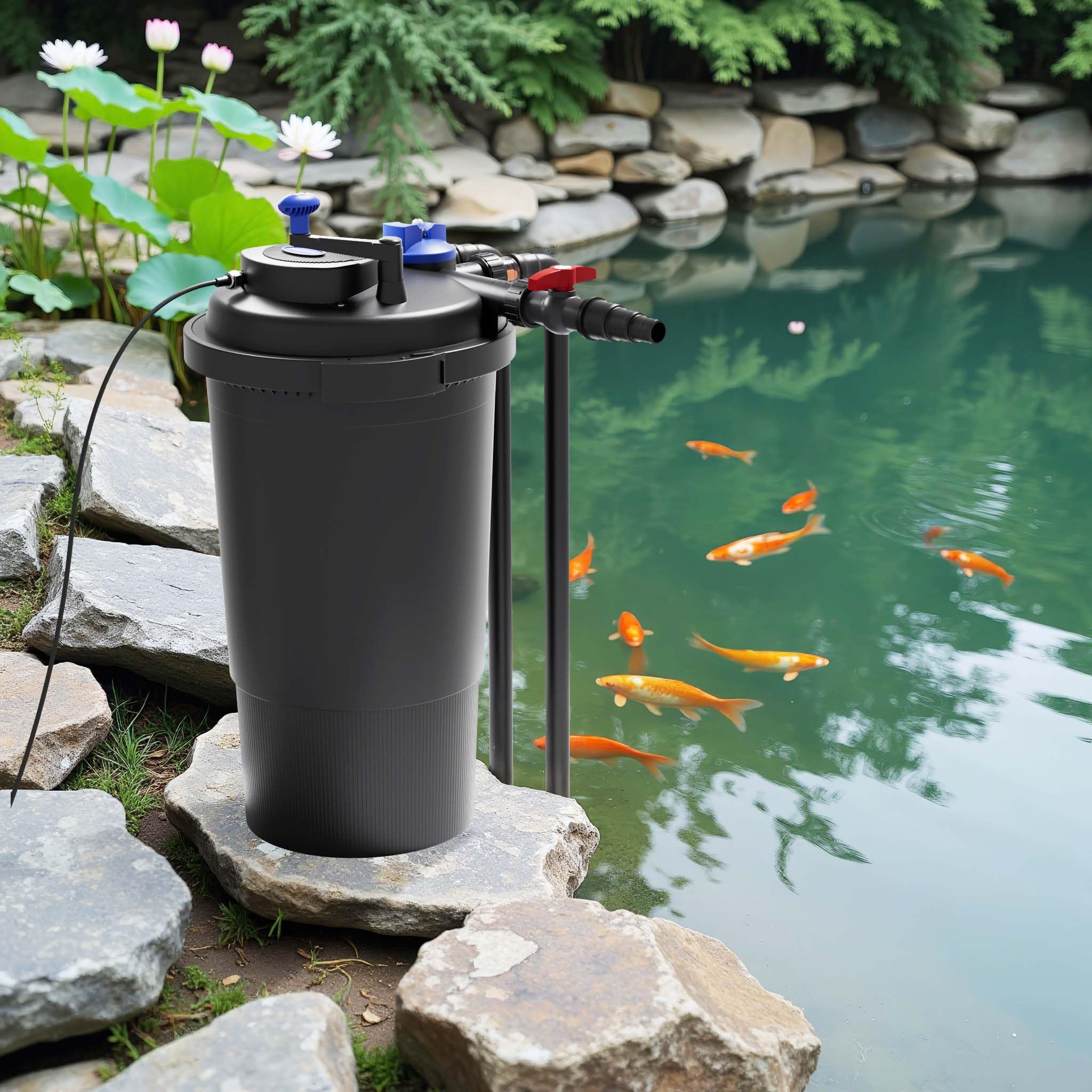 Wiltec Komplettset: CPF-15000 Teichdruckfilter bis 30000 L Teichfilteranlage mit 18 Watt UV-C Teichklärer, NEO8000 SuperEco Teichpumpe 8000l/h 70W
