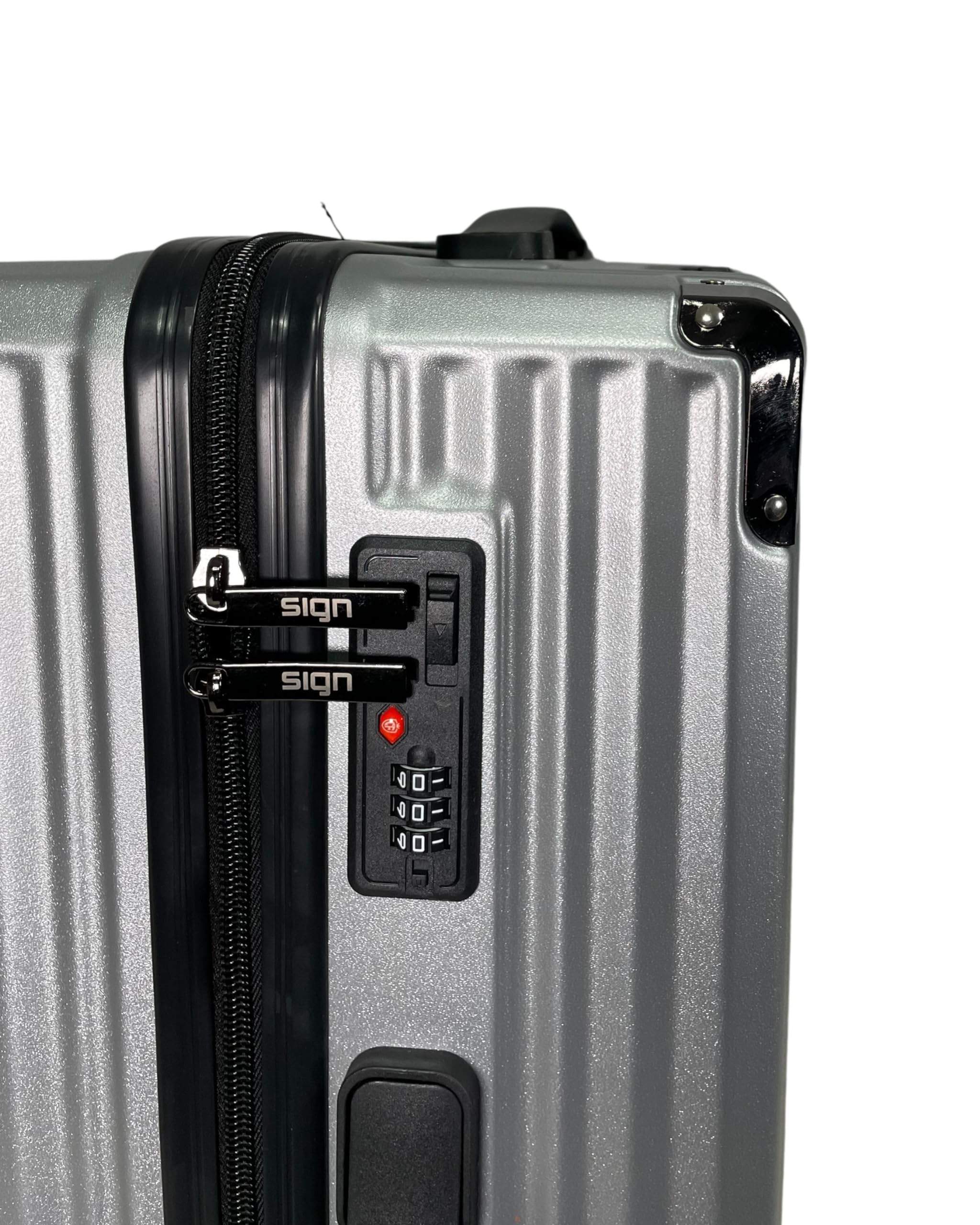 SIGN Hartschalen Reisekoffer Trolley ABS Tasche Leicht 4 Doppelrollen (Handgepäck-Mittel-Groß-Set) Nummernschloss (Silber, Großer Koffer (75cm))