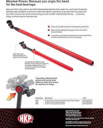 Miniatura 4 de Crescent HK Porter - Dobladora de barras de refuerzo extensible de 38 pulgadas 3 y 12 pulgadas 4 RB4 rojonegro